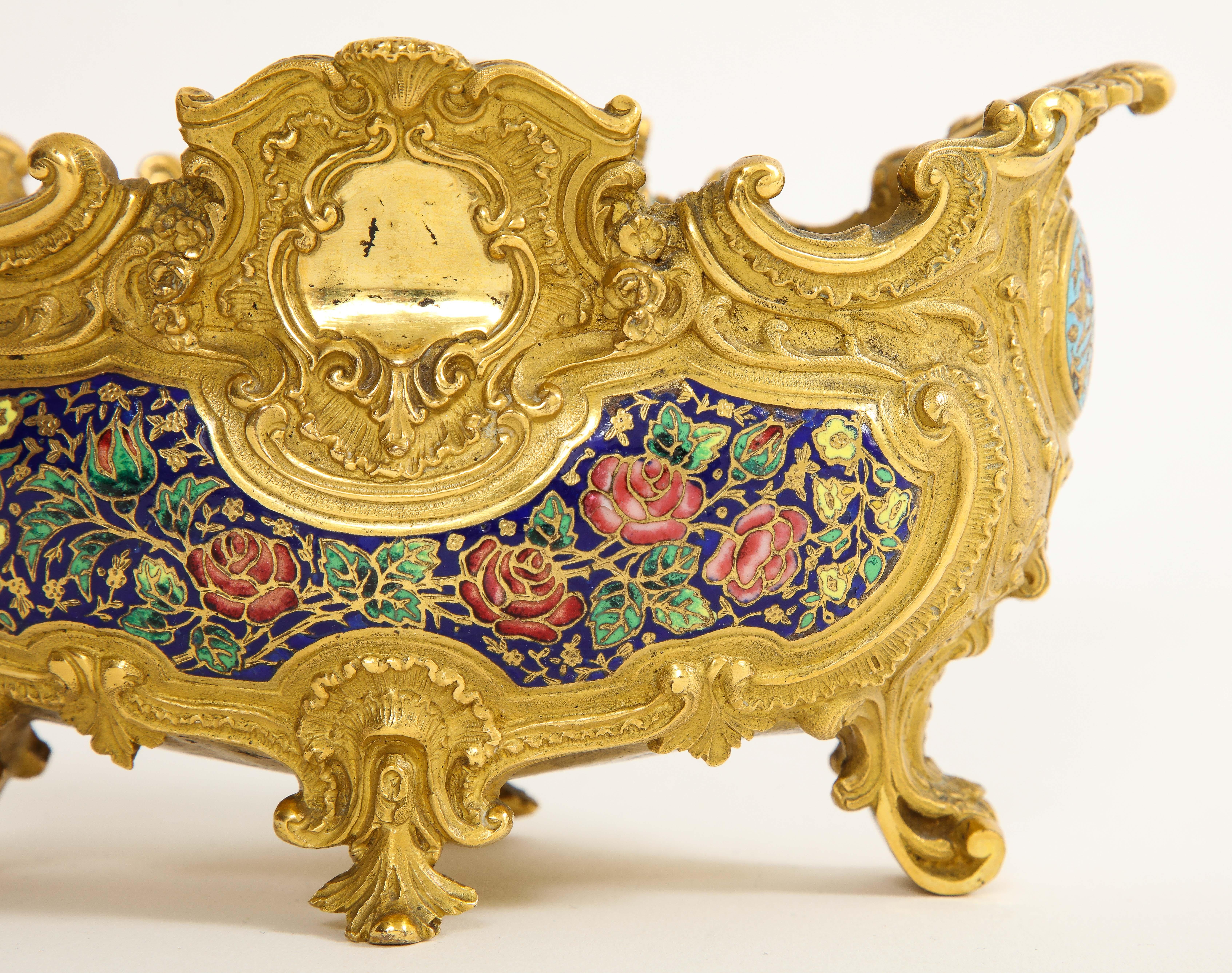 A 19th C. French Ormolu Champlevé Enamel Footed Centerpiece, Att. Barbedienne For Sale 2