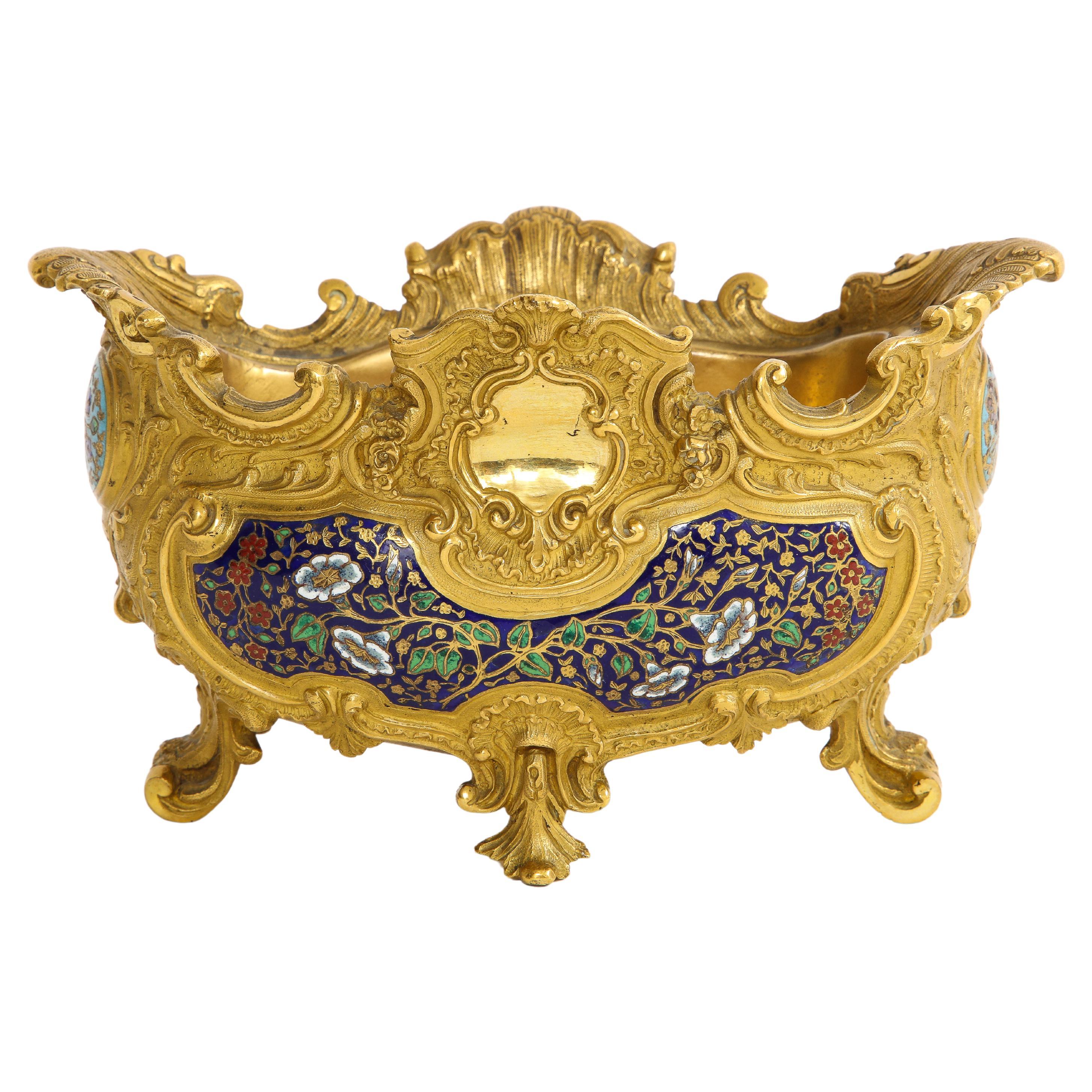 A 19th C. French Ormolu Champlevé Enamel Footed Centerpiece, Att. Barbedienne For Sale