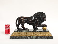 A 19th C French Patinated Bronze & Ormolu Figure of a Medici Lion, on Verde Base