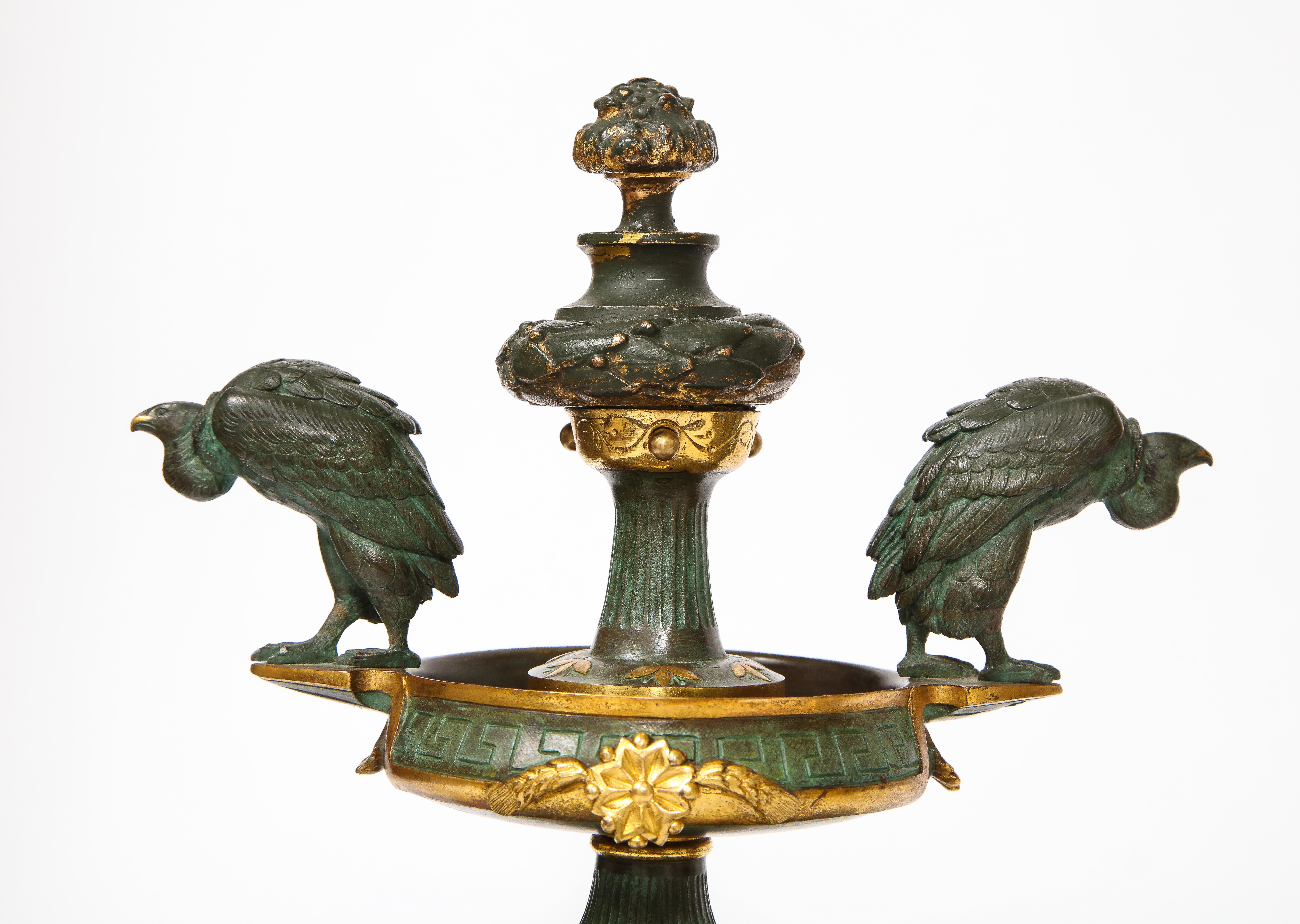 A 19th C. French Patinated Bronze & Ormolu Mounted Rouge Marble Clock Garniture For Sale 13