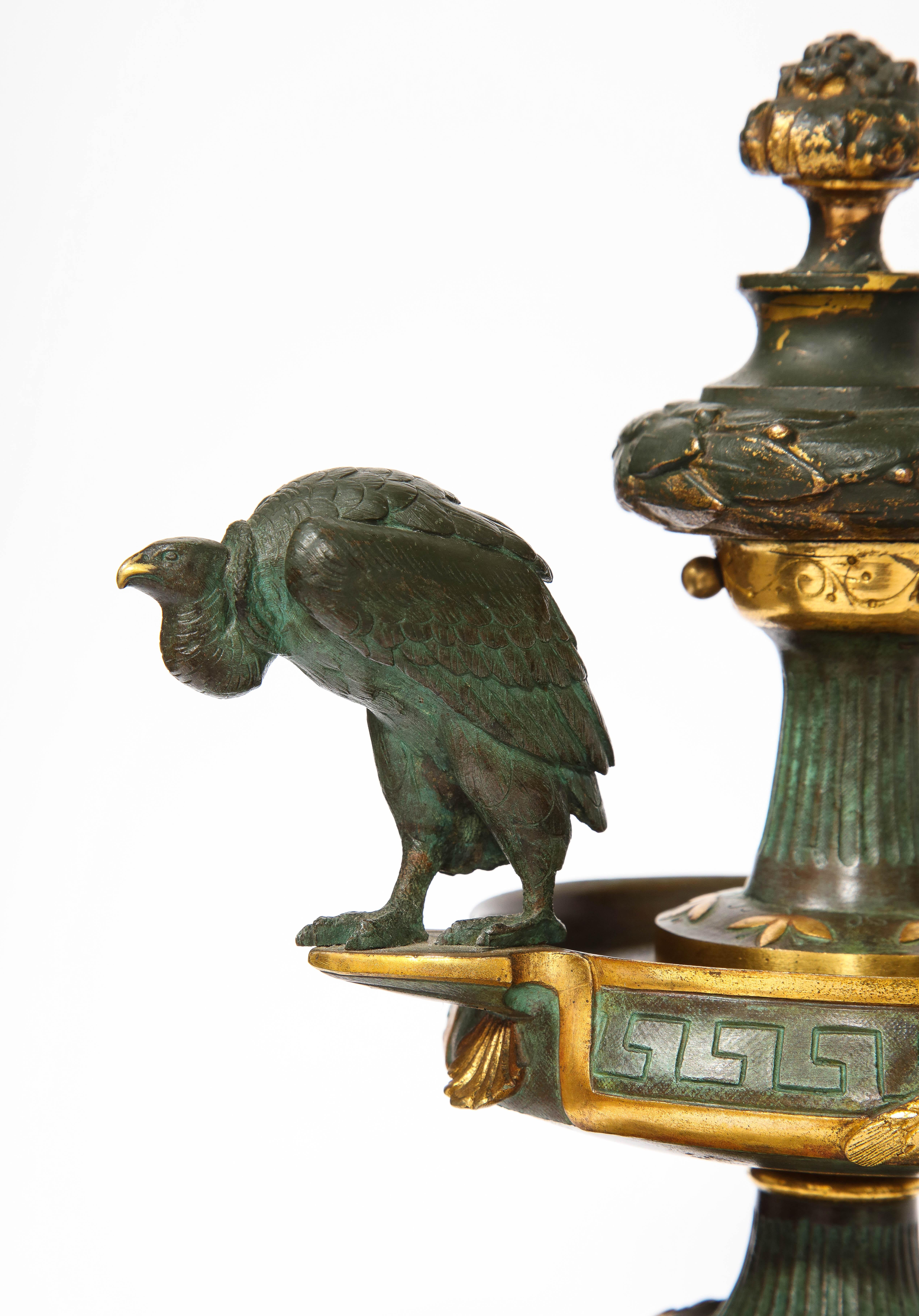 A 19th C. French Patinated Bronze & Ormolu Mounted Rouge Marble Clock Garniture For Sale 14