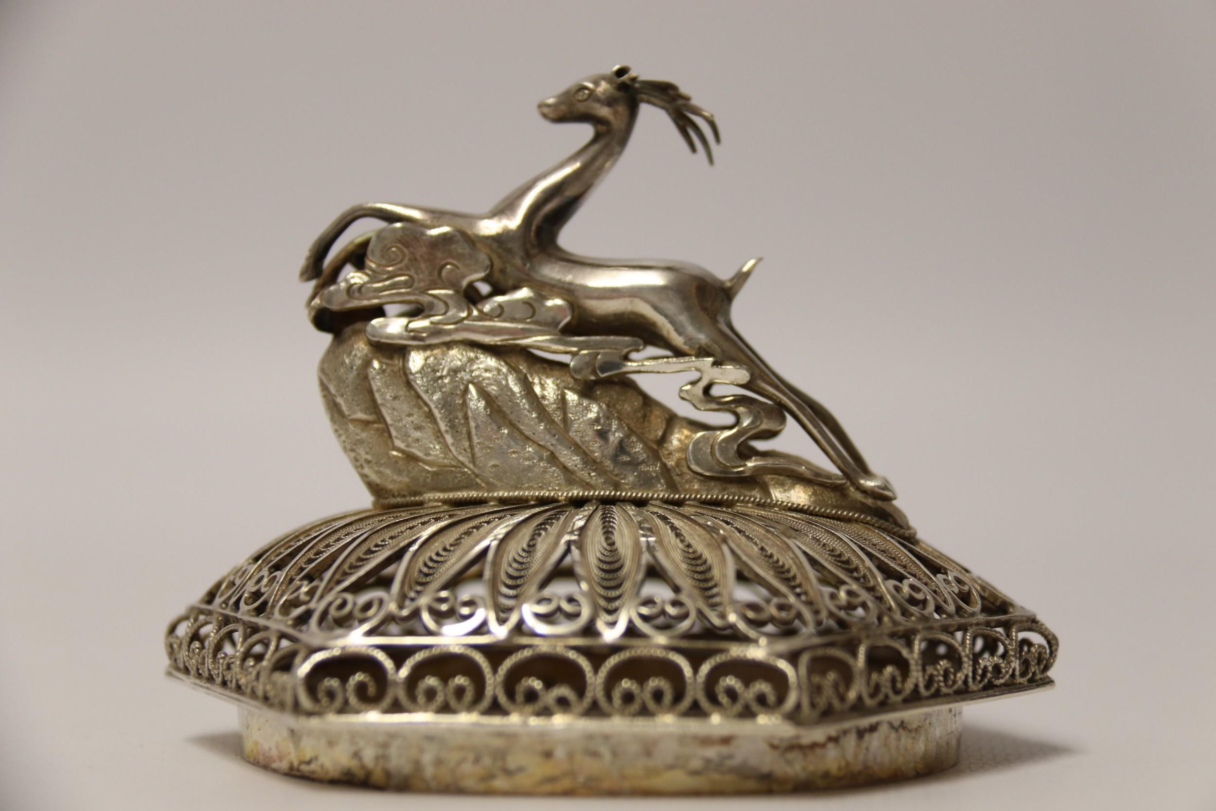 19th Century Indian Silver Filigree Work Incense Burner with Mounted Cabochons For Sale 13
