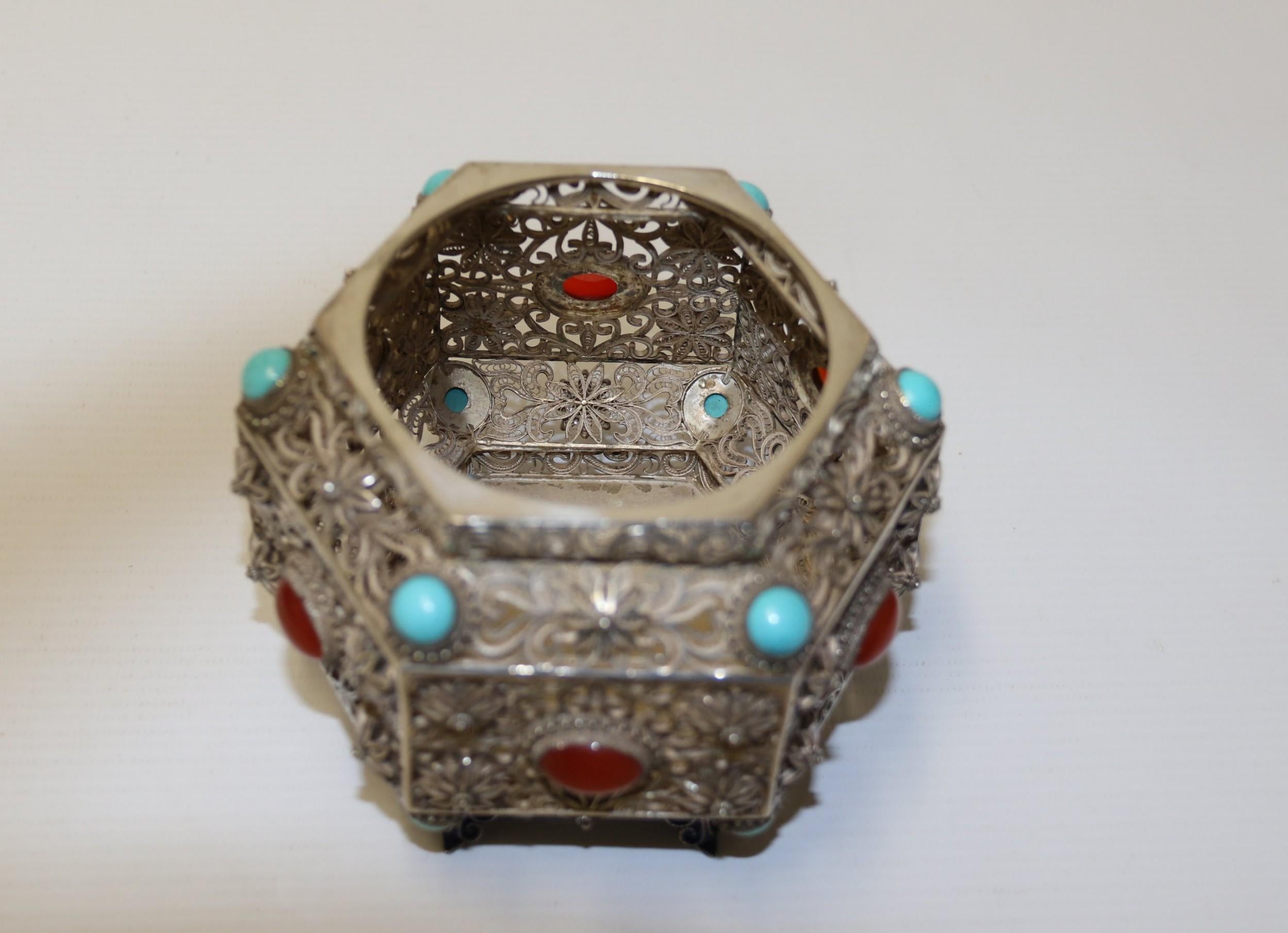 19th Century Indian Silver Filigree Work Incense Burner with Mounted Cabochons For Sale 14