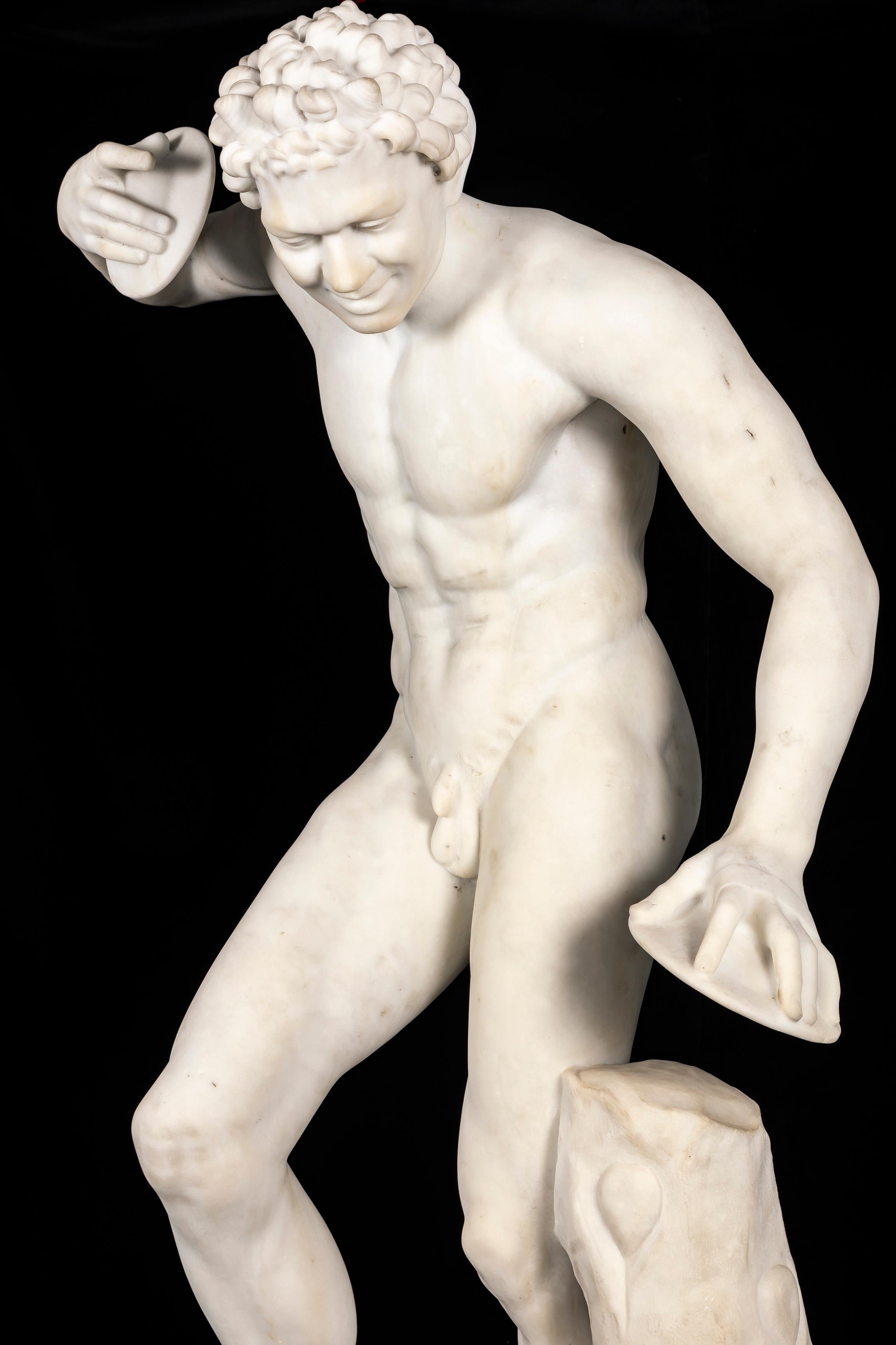 Statua di fauno danzante in marmo di Carrara del XIX secolo di A.I.C., Firenze in vendita 6