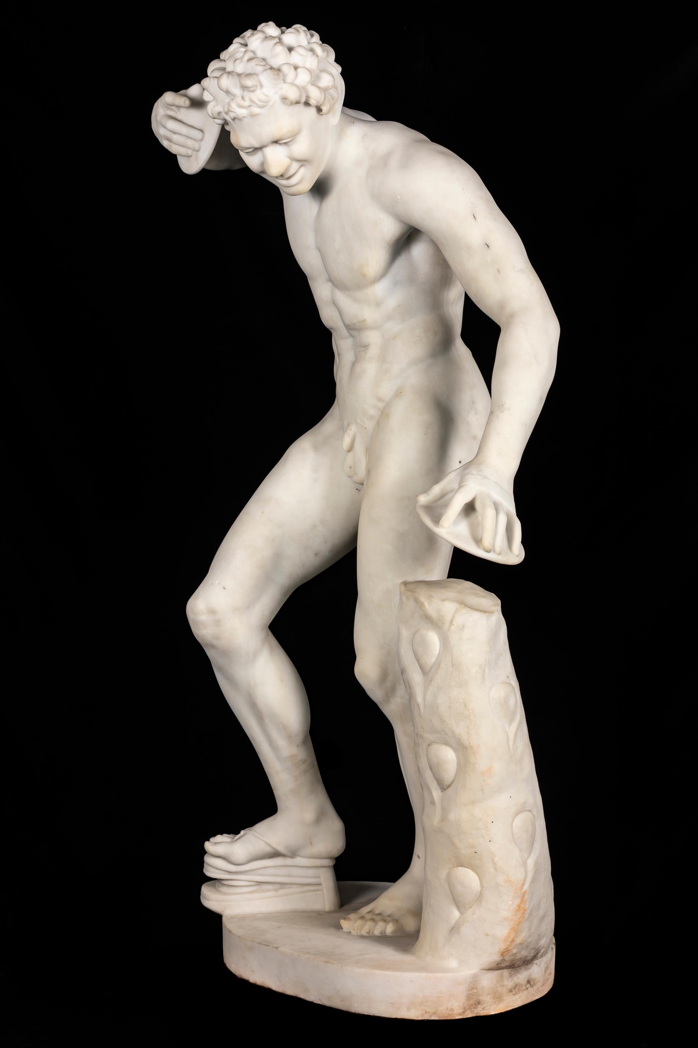 Italiano Statua di fauno danzante in marmo di Carrara del XIX secolo di A.I.C., Firenze in vendita