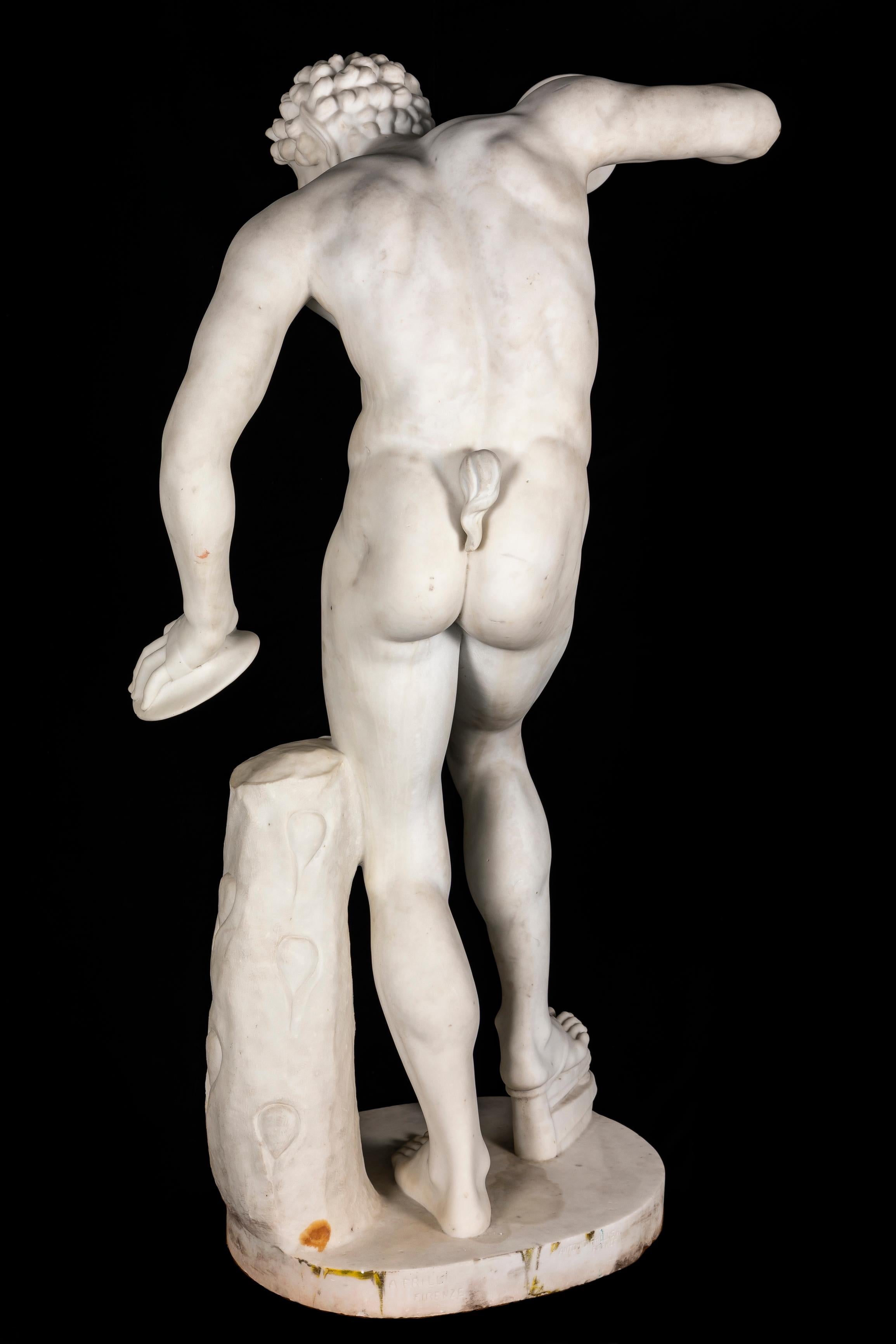 Fine XIX secolo Statua di fauno danzante in marmo di Carrara del XIX secolo di A.I.C., Firenze in vendita
