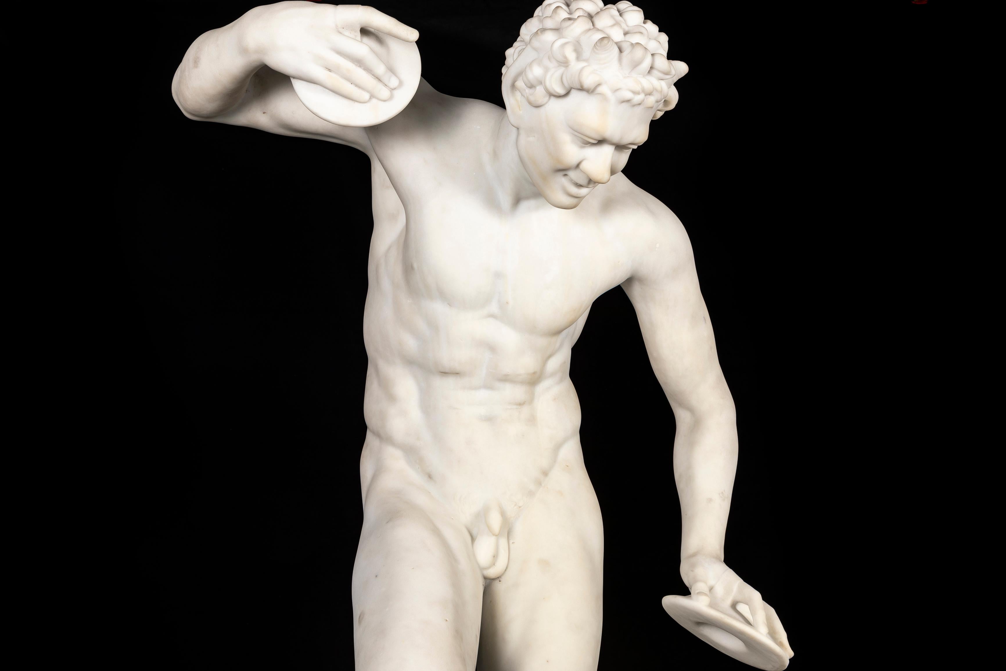 Statua di fauno danzante in marmo di Carrara del XIX secolo di A.I.C., Firenze in vendita 1