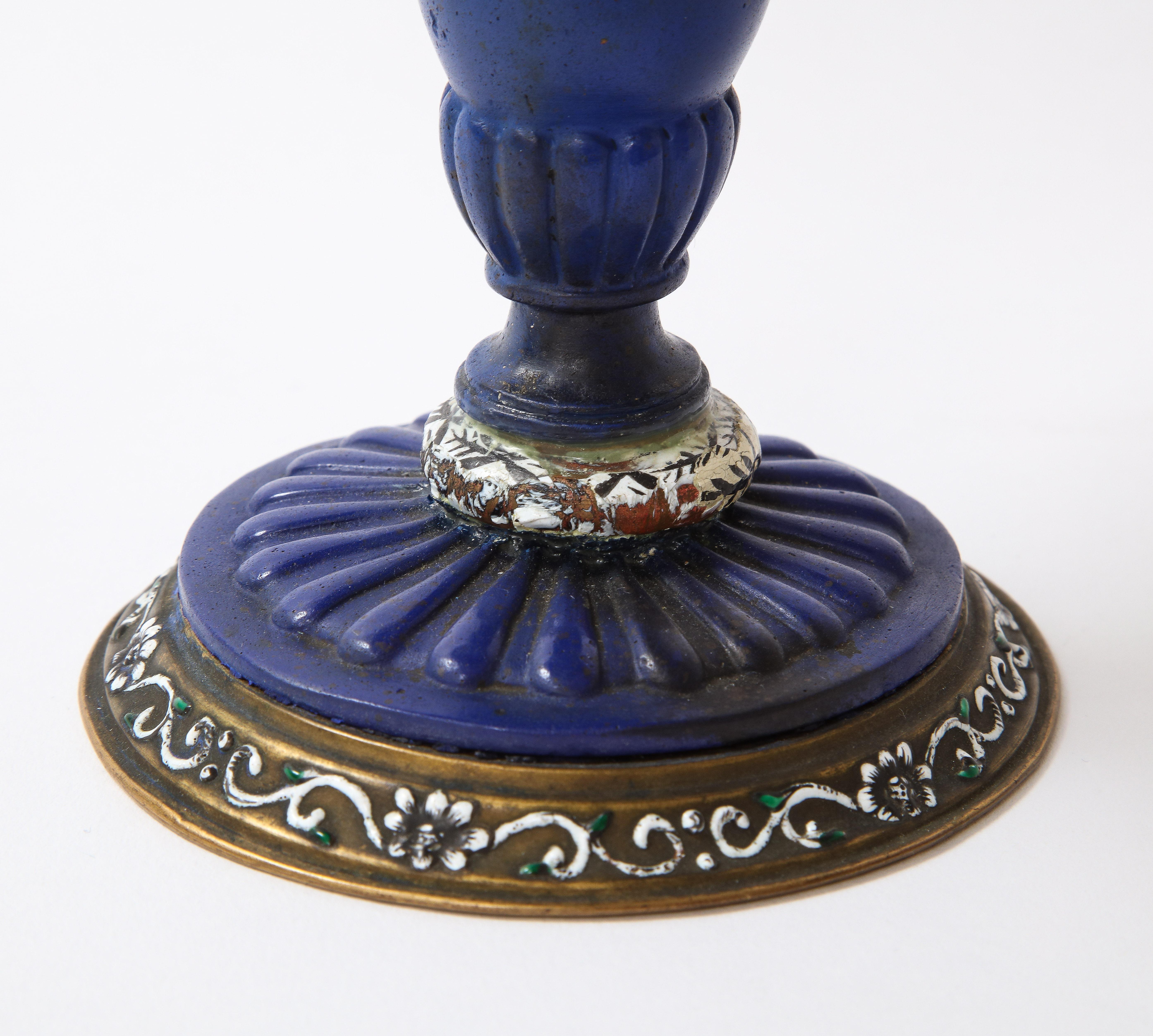 A 19th C. Italian Dore Bronze Mounted Champlevé Enamel & Lapis Lazuli Coupe For Sale 6