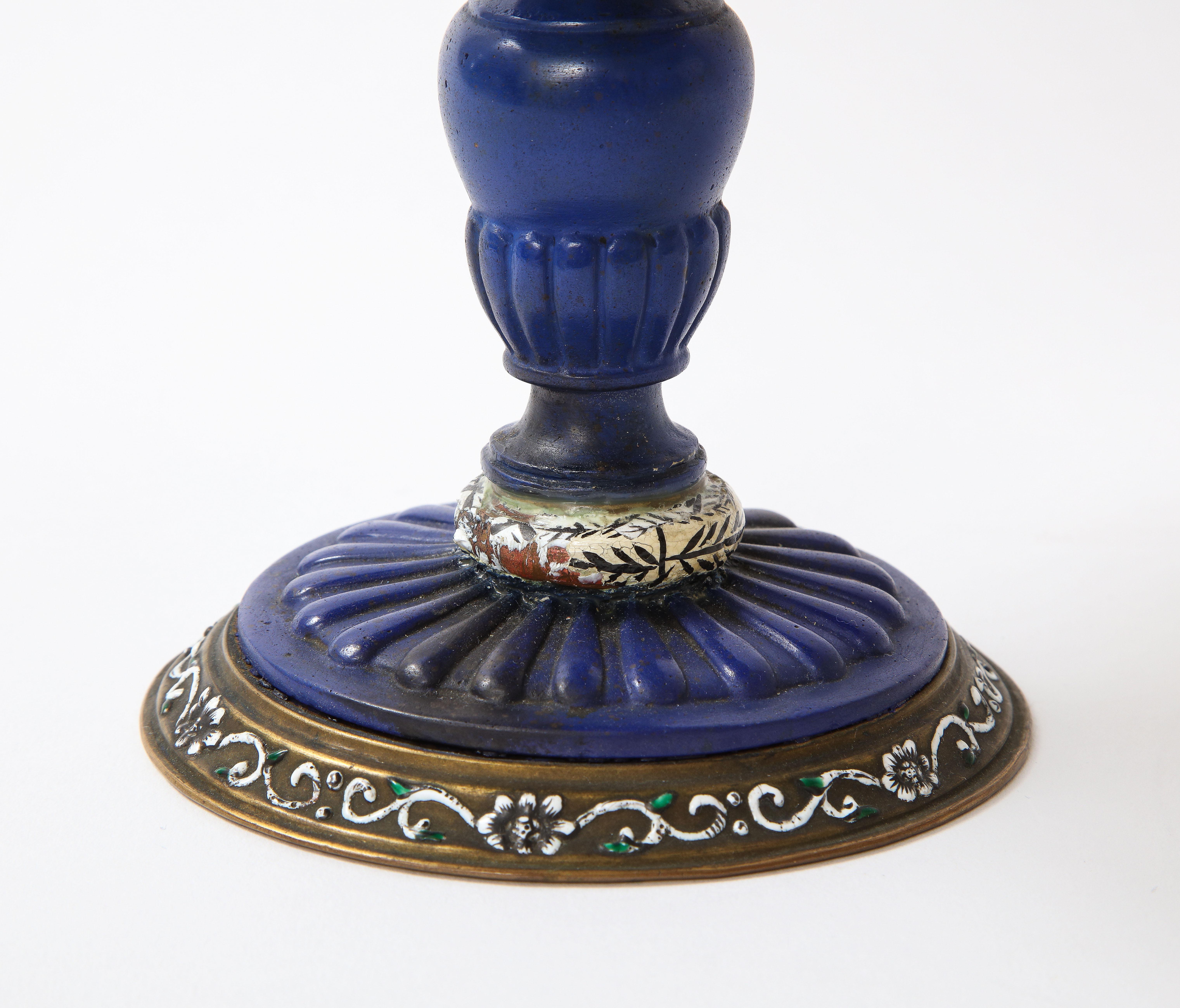 A 19th C. Italian Dore Bronze Mounted Champlevé Enamel & Lapis Lazuli Coupe For Sale 7