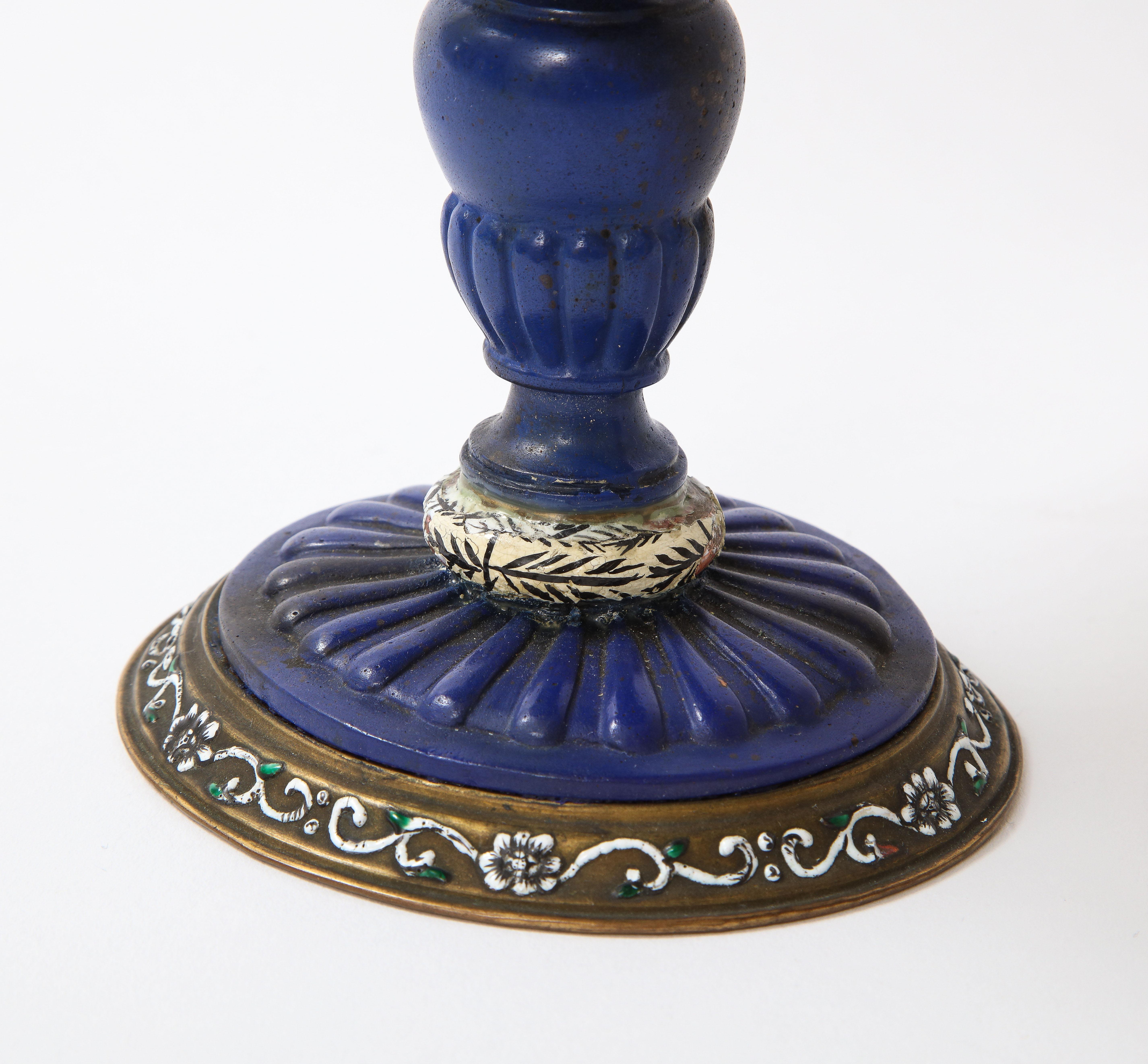 A 19th C. Italian Dore Bronze Mounted Champlevé Enamel & Lapis Lazuli Coupe For Sale 8