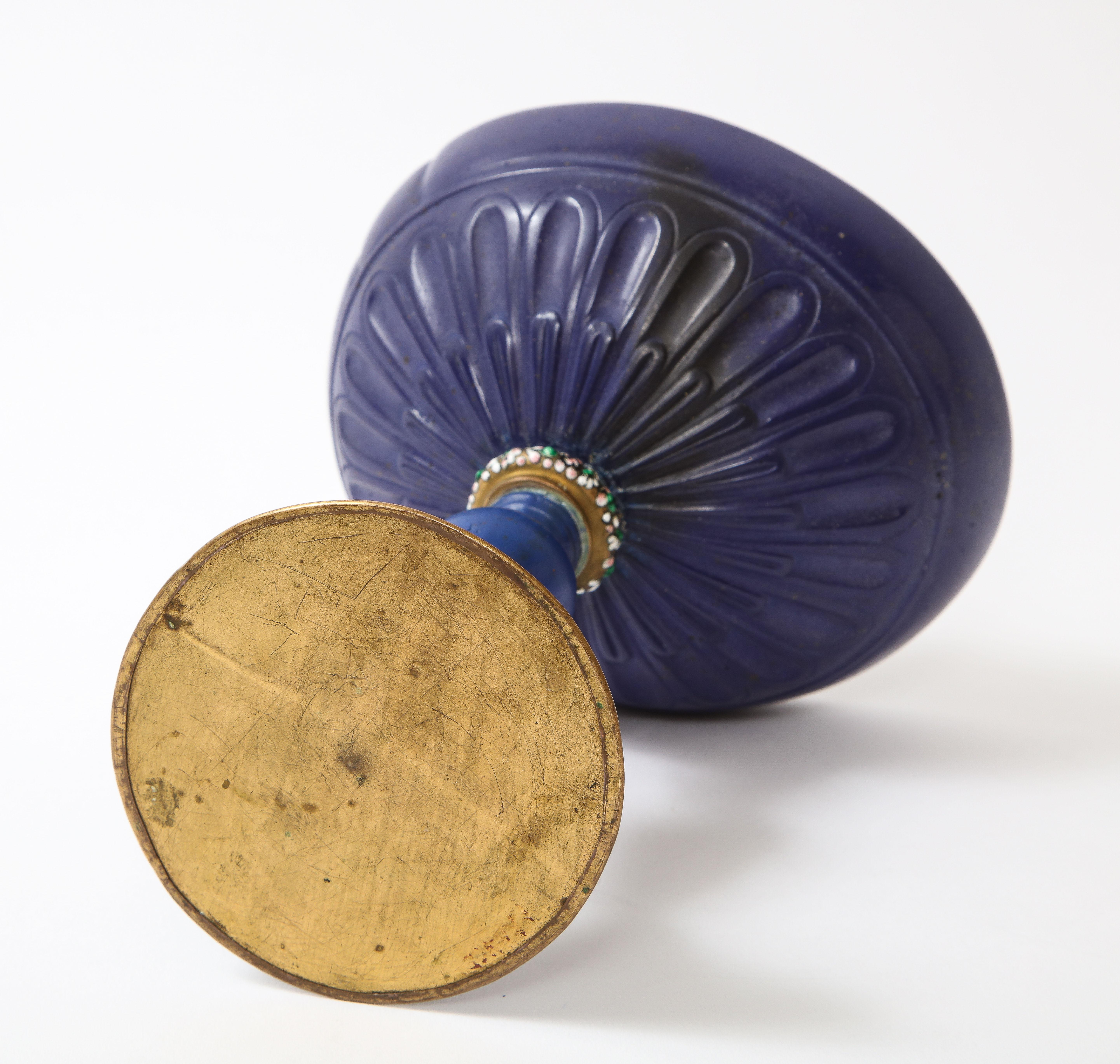 A 19th C. Italian Dore Bronze Mounted Champlevé Enamel & Lapis Lazuli Coupe For Sale 10