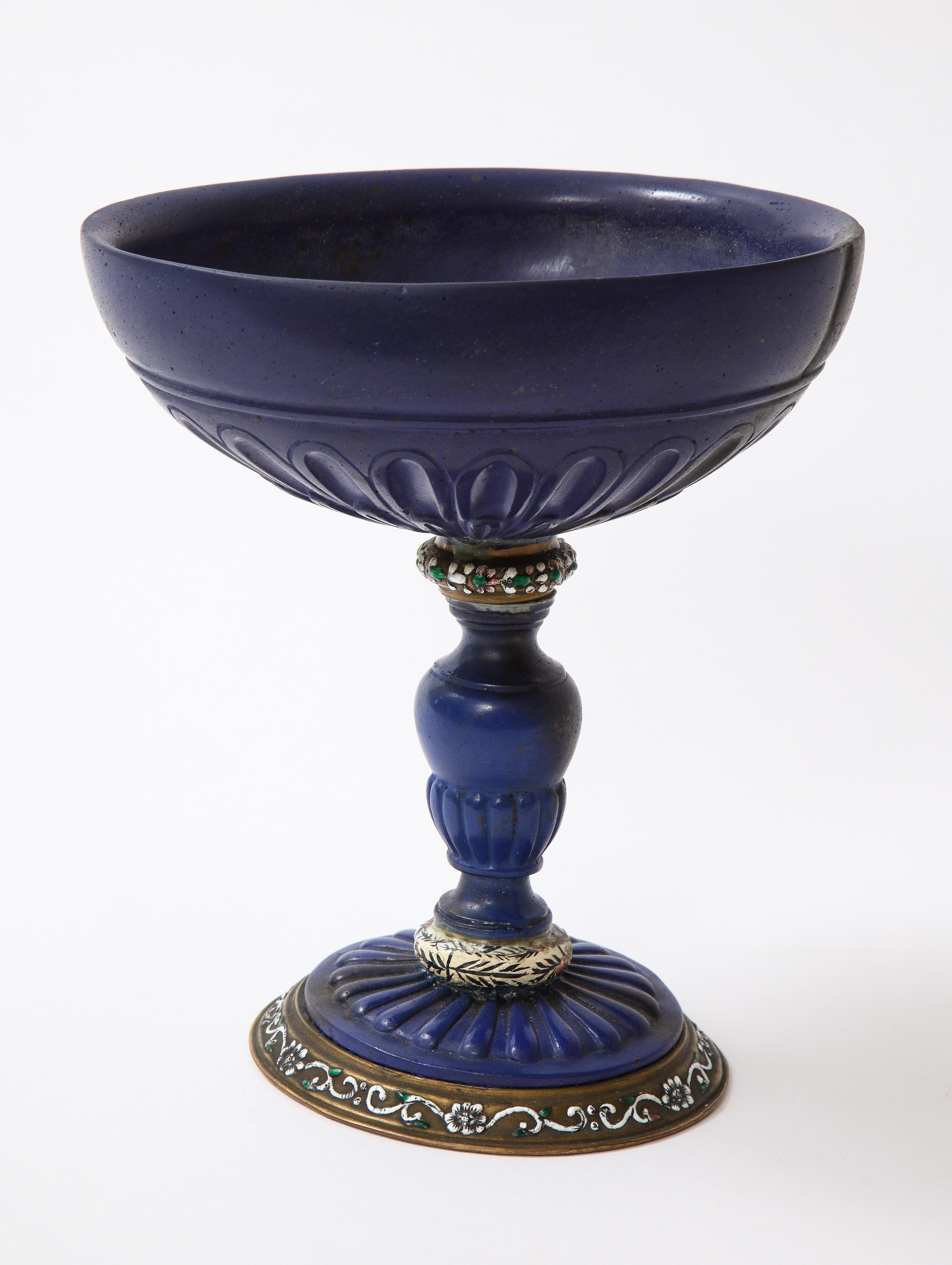 Enameled A 19th C. Italian Dore Bronze Mounted Champlevé Enamel & Lapis Lazuli Coupe For Sale
