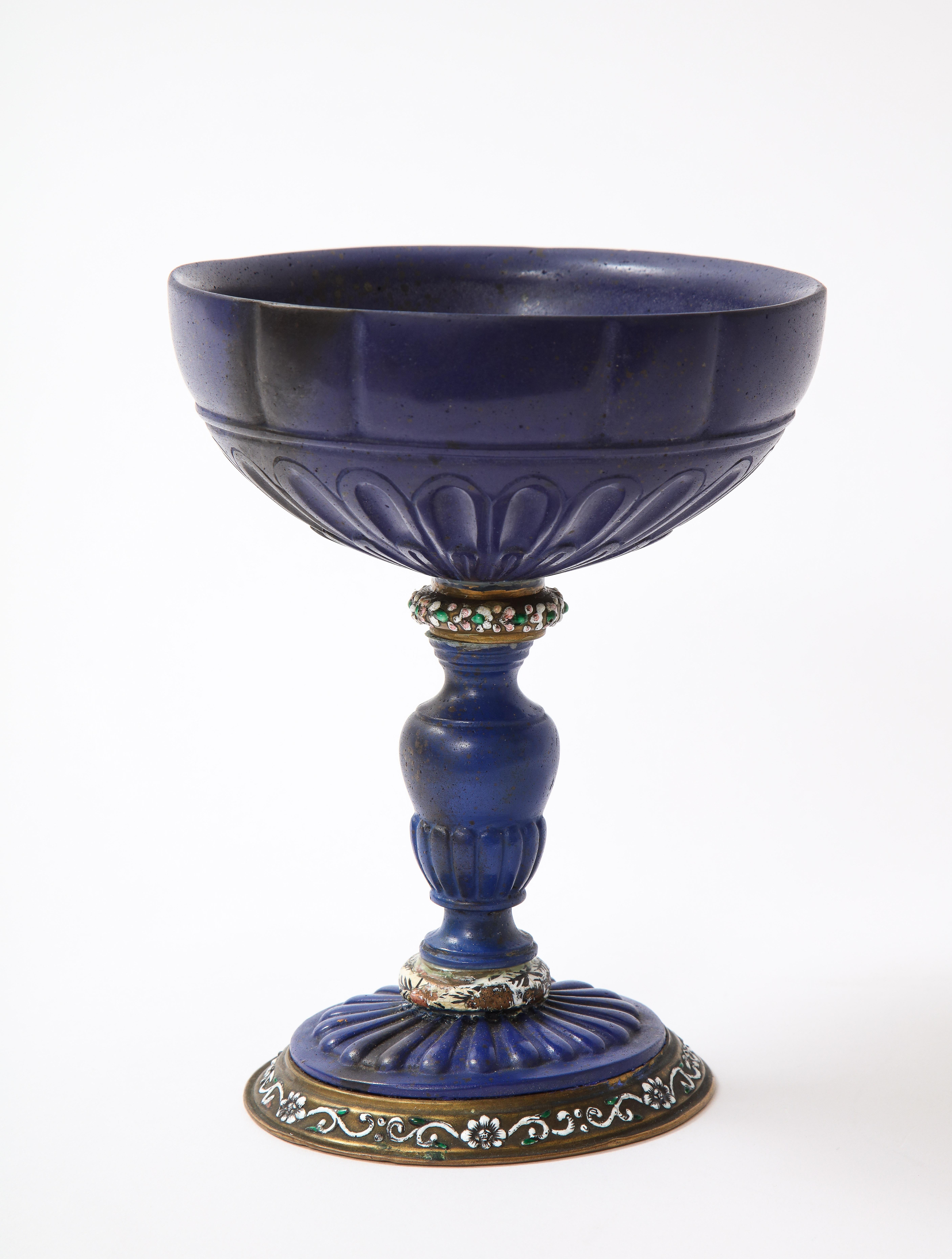 Early 19th Century A 19th C. Italian Dore Bronze Mounted Champlevé Enamel & Lapis Lazuli Coupe For Sale