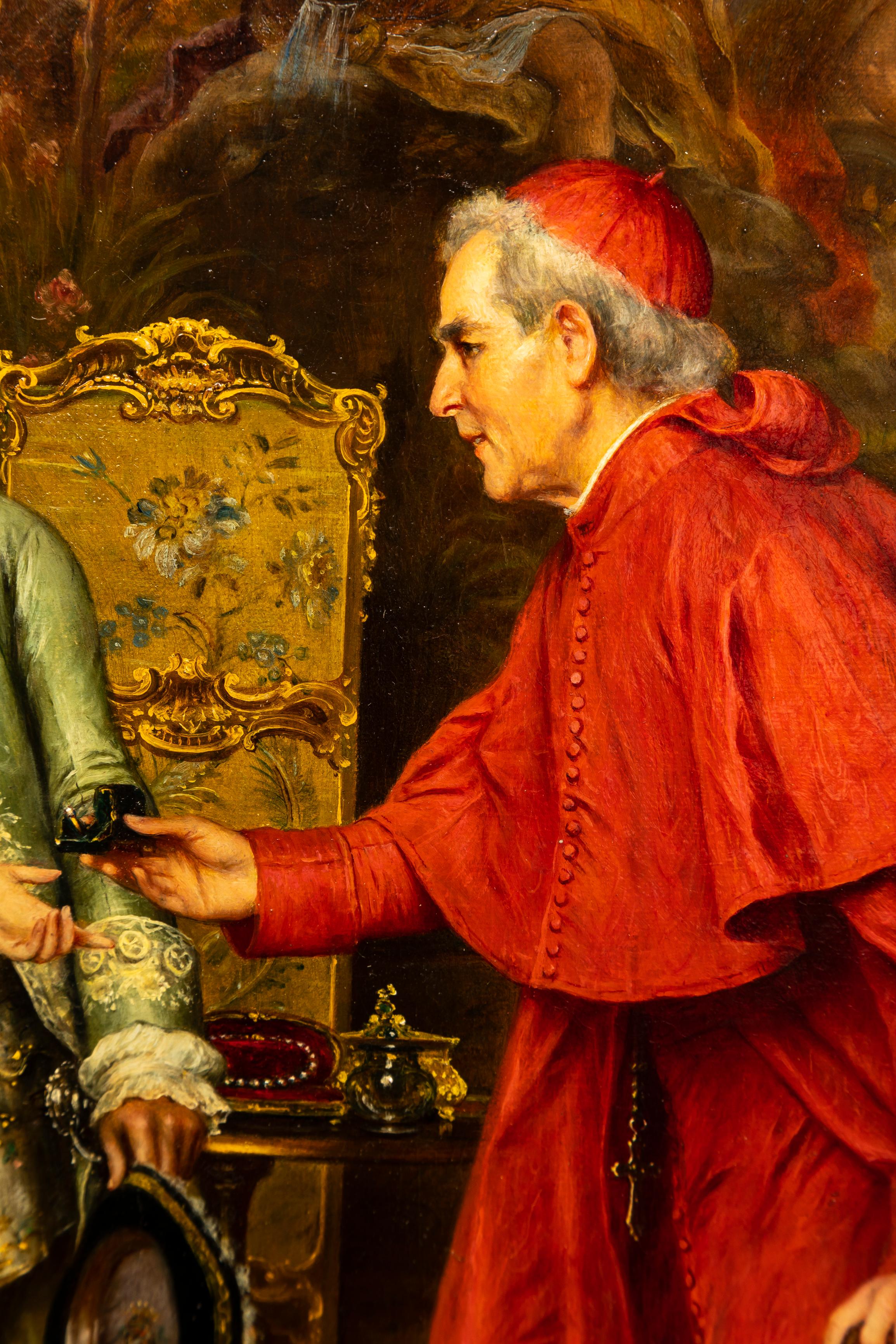 Huile sur toile italienne du 19e siècle « Le présent du cardinal » d'Arturo Ricci en vente 5