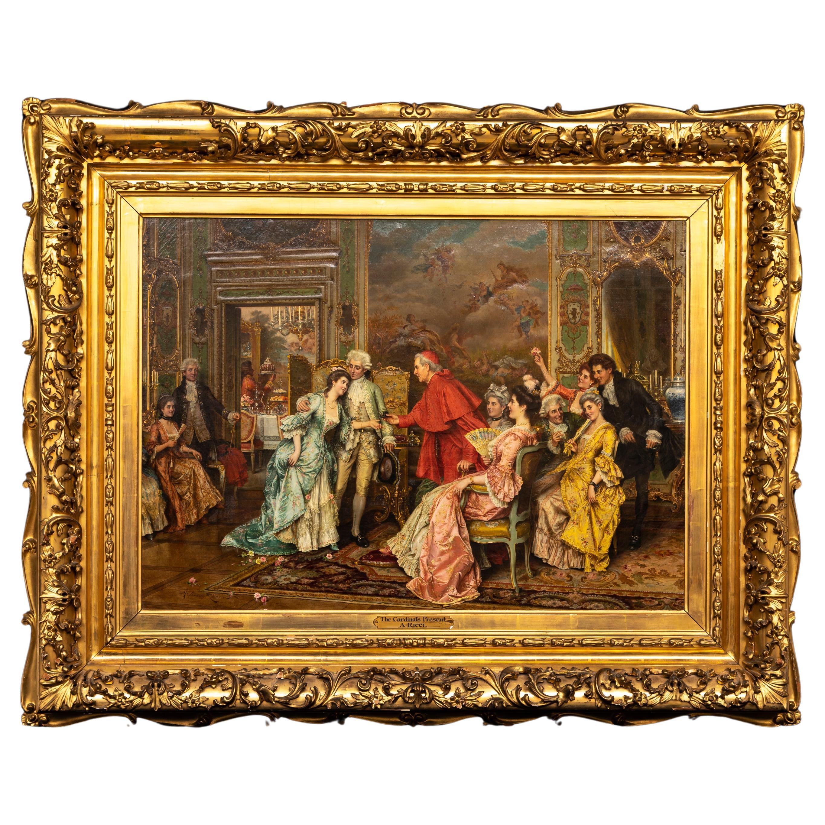 Huile sur toile italienne du 19e siècle « Le présent du cardinal » d'Arturo Ricci en vente