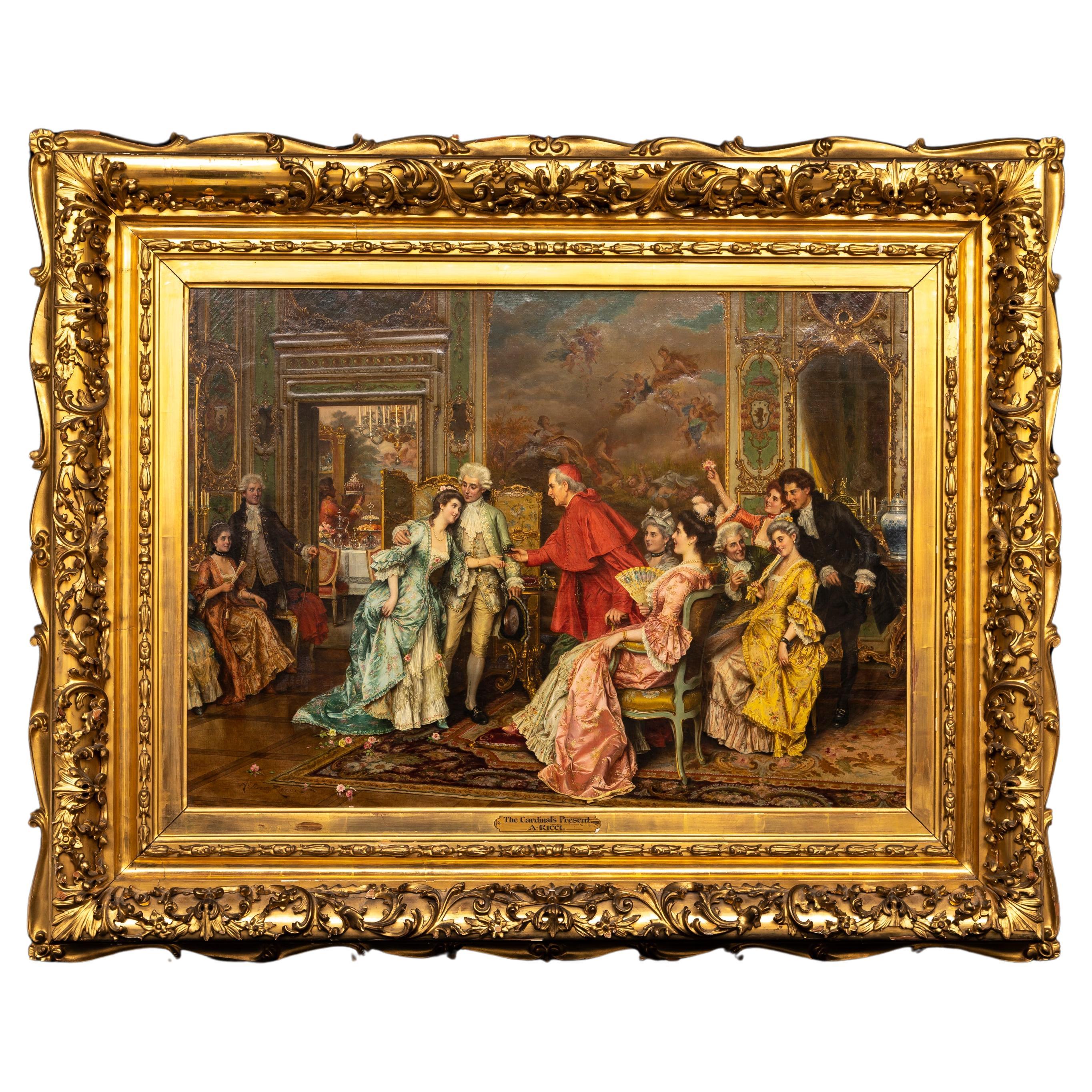 Óleo sobre lienzo italiano del siglo XIX "El regalo del cardenal" de Arturo Ricci en venta