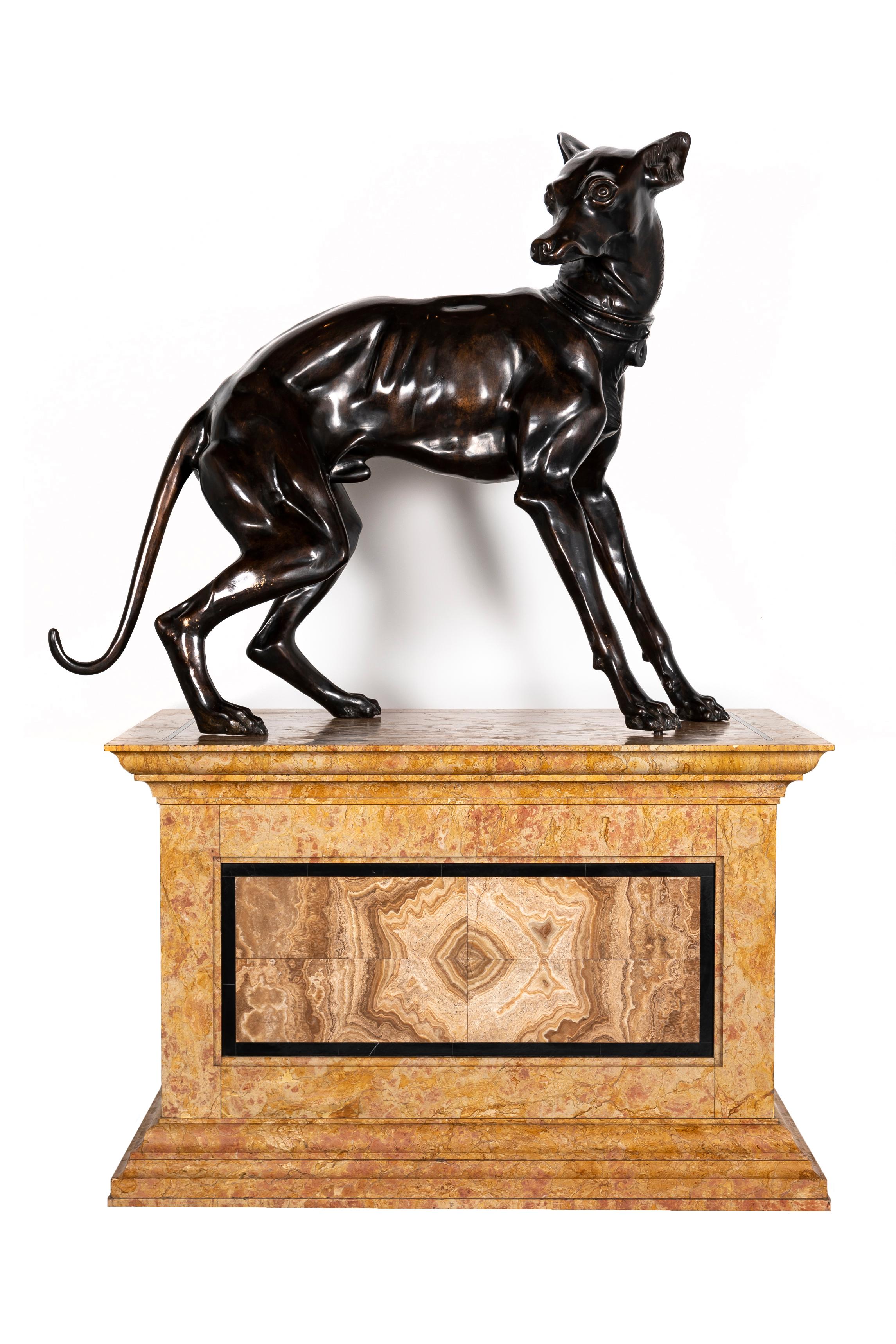 Paire de chiens de lévrier en bronze patiné du 19e siècle sur socles en marbre à gradins Bon état - En vente à New York, NY