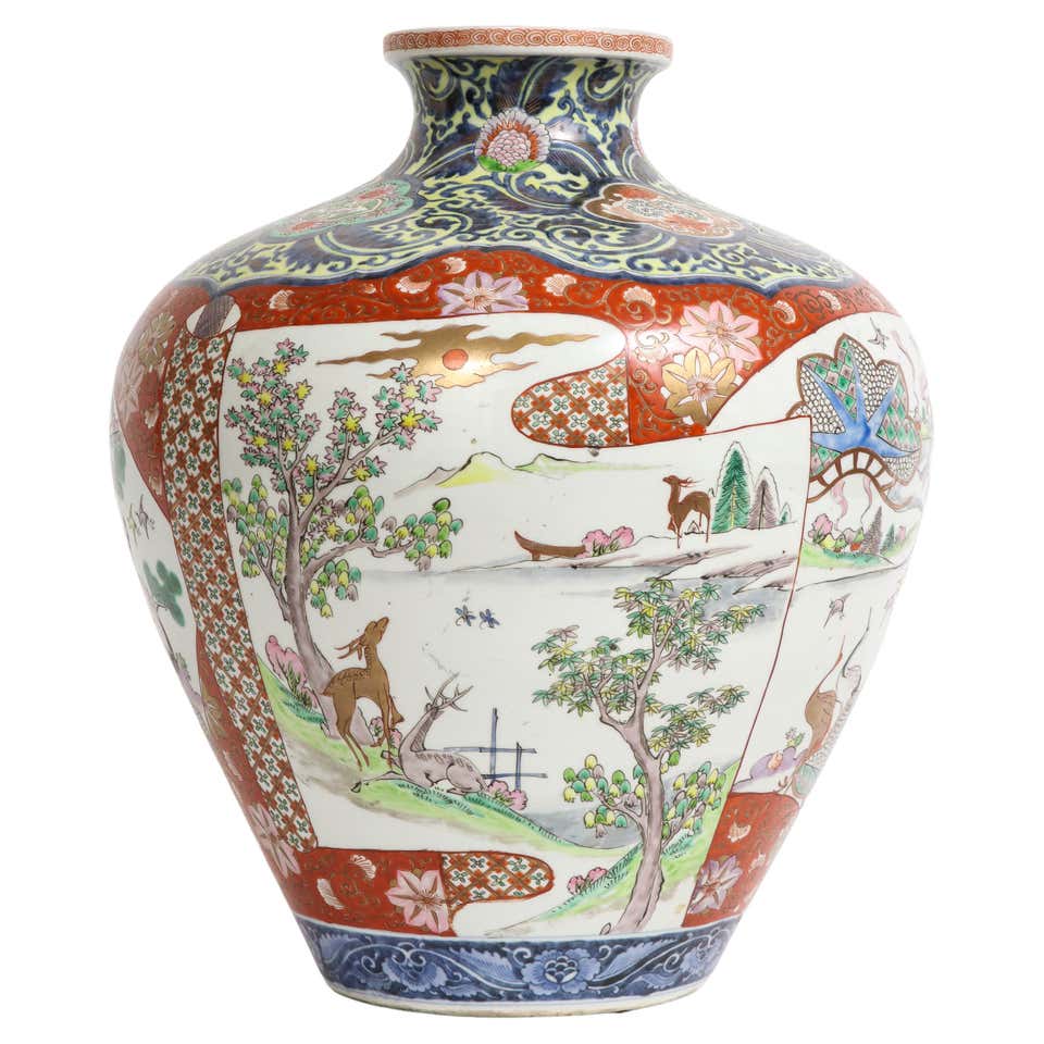 Palace Size Meiji Period Japanese Kutani Porcelain Vase 1880 For Sale palace-size-meiji-period-japanese-kutani-porcelain-vase-1880-for-sale