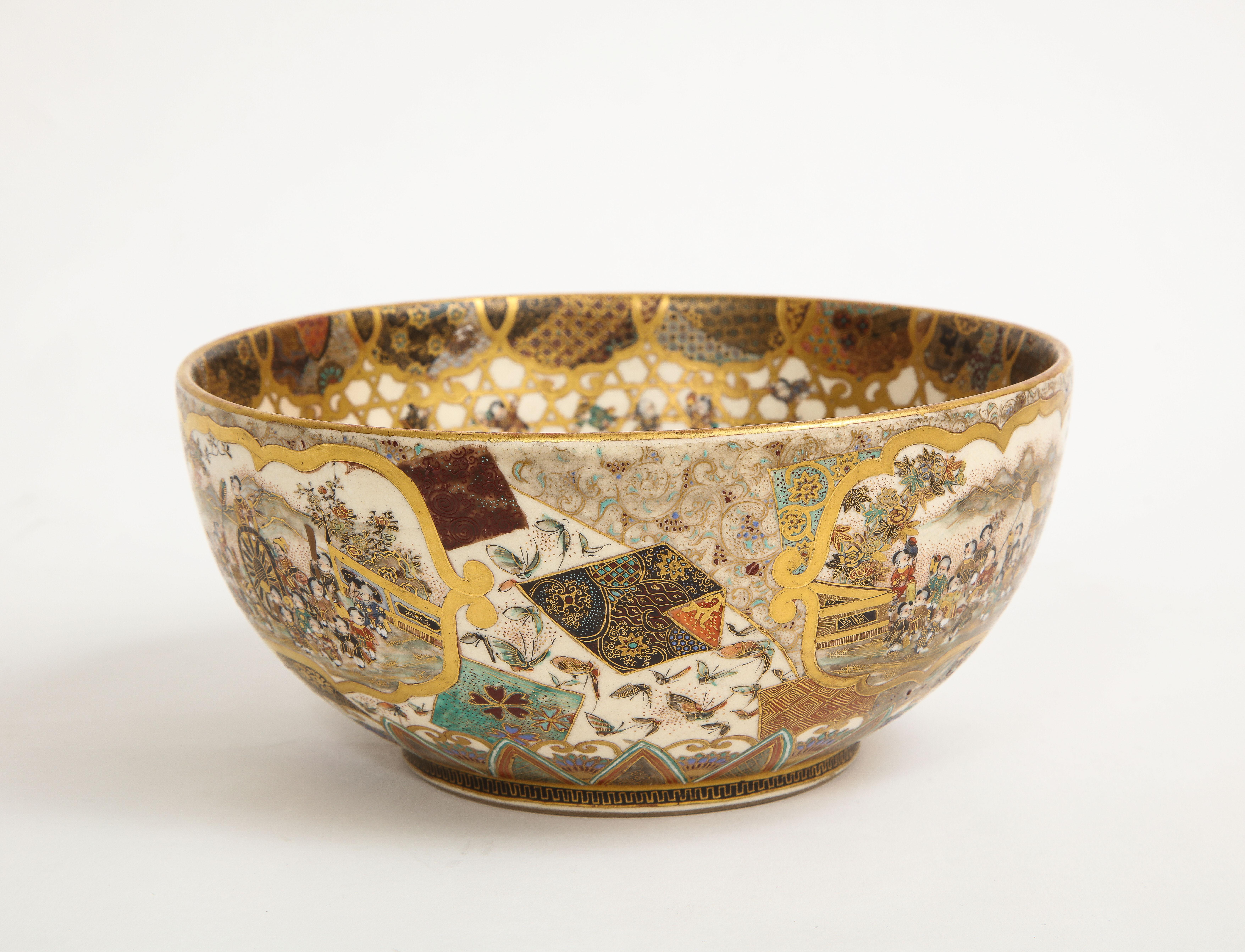 Gilt 19th C. Japanese Satsuma Bowl, Meiji Era, Probably by Meizan, Signed on Bottom