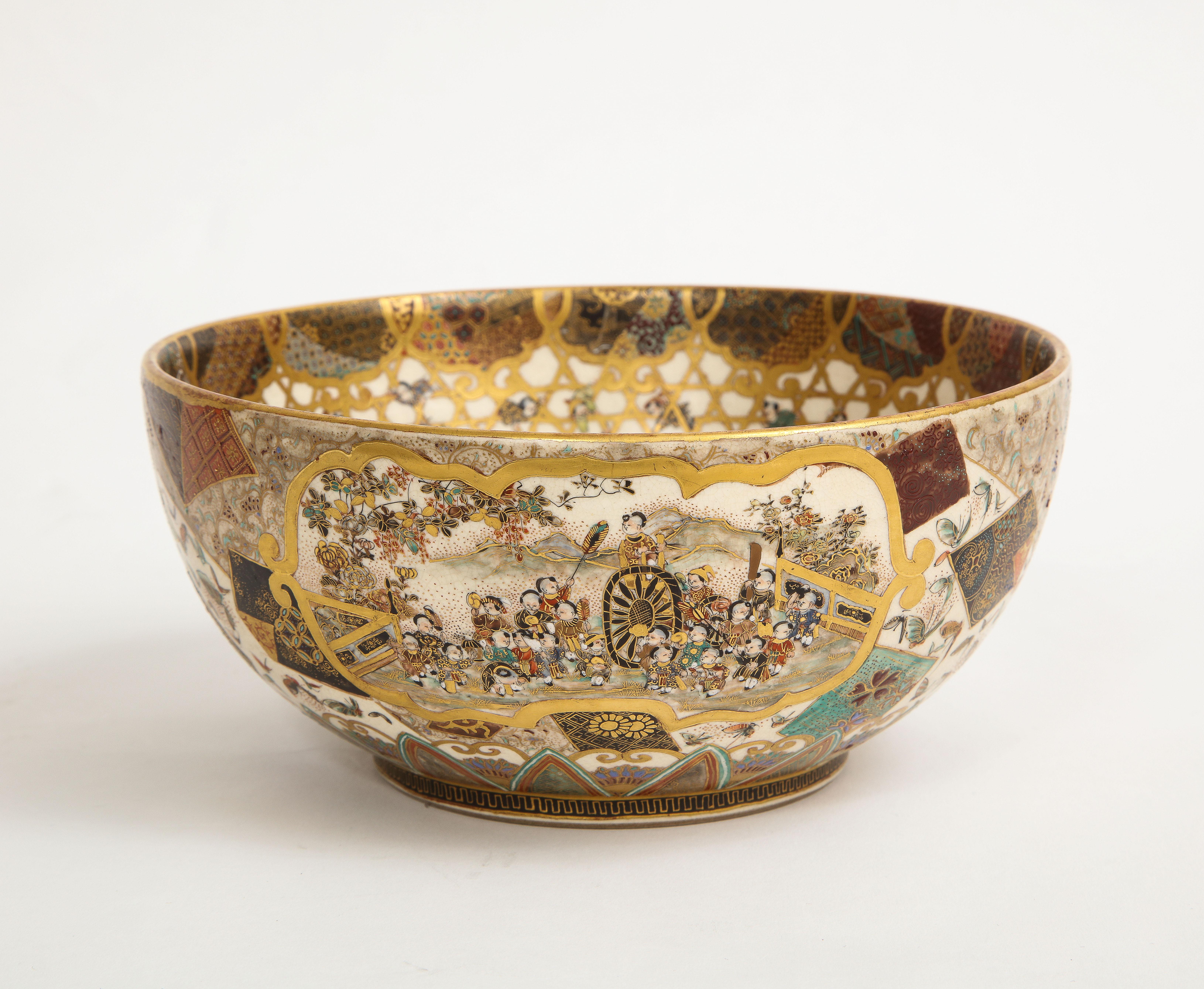 19th C. Japanese Satsuma Bowl, Meiji Era, Probably by Meizan, Signed on Bottom In Good Condition In New York, NY