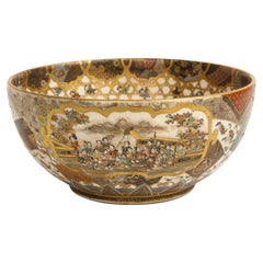 Antique 19th C. Japanese Satsuma Bowl, Meiji Era, Probably by Meizan, Signed on Bottom