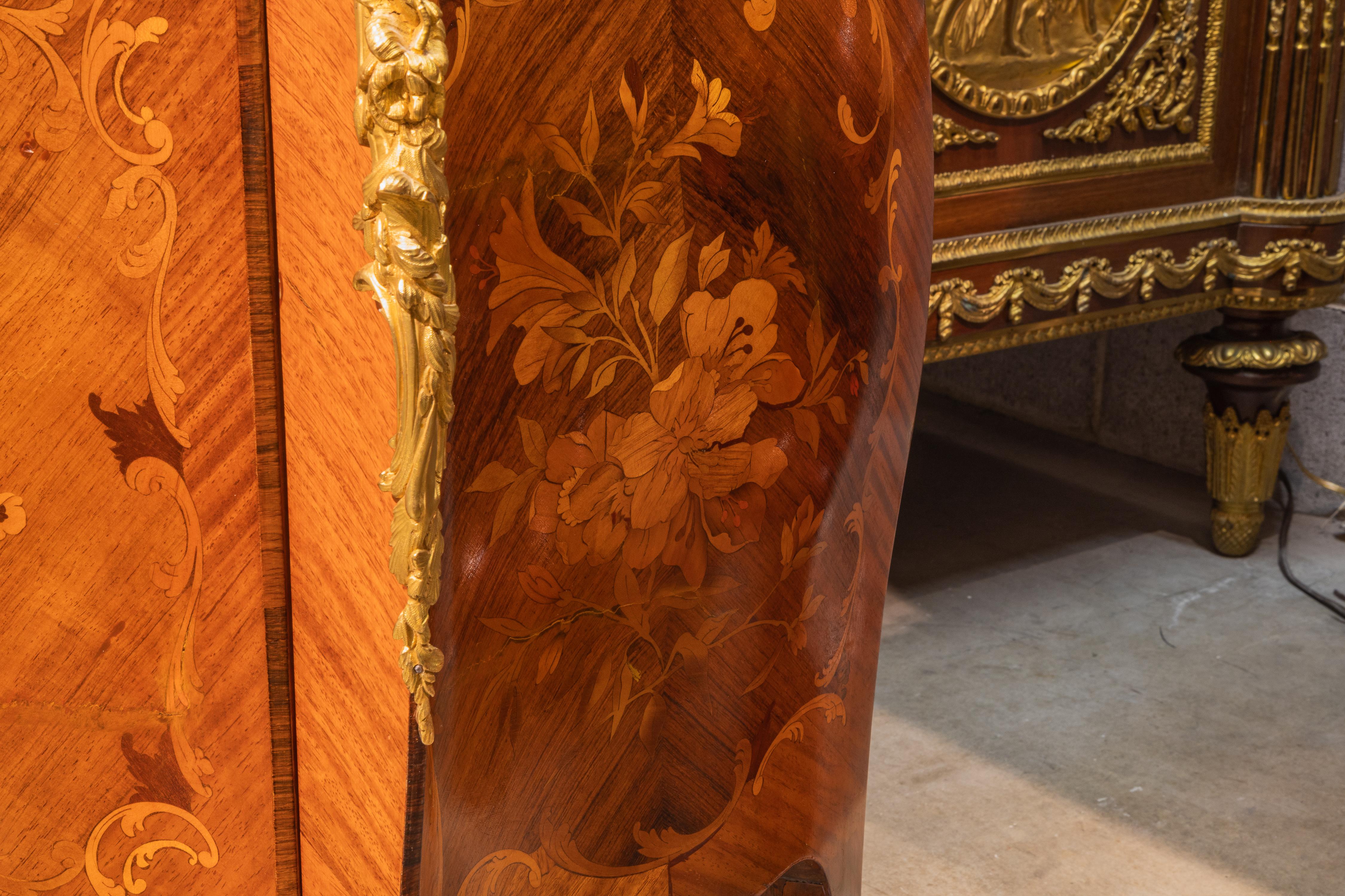 A  19th c Louis XV  satinwood vitrine with floral marquetry signed E Leviell  For Sale 1