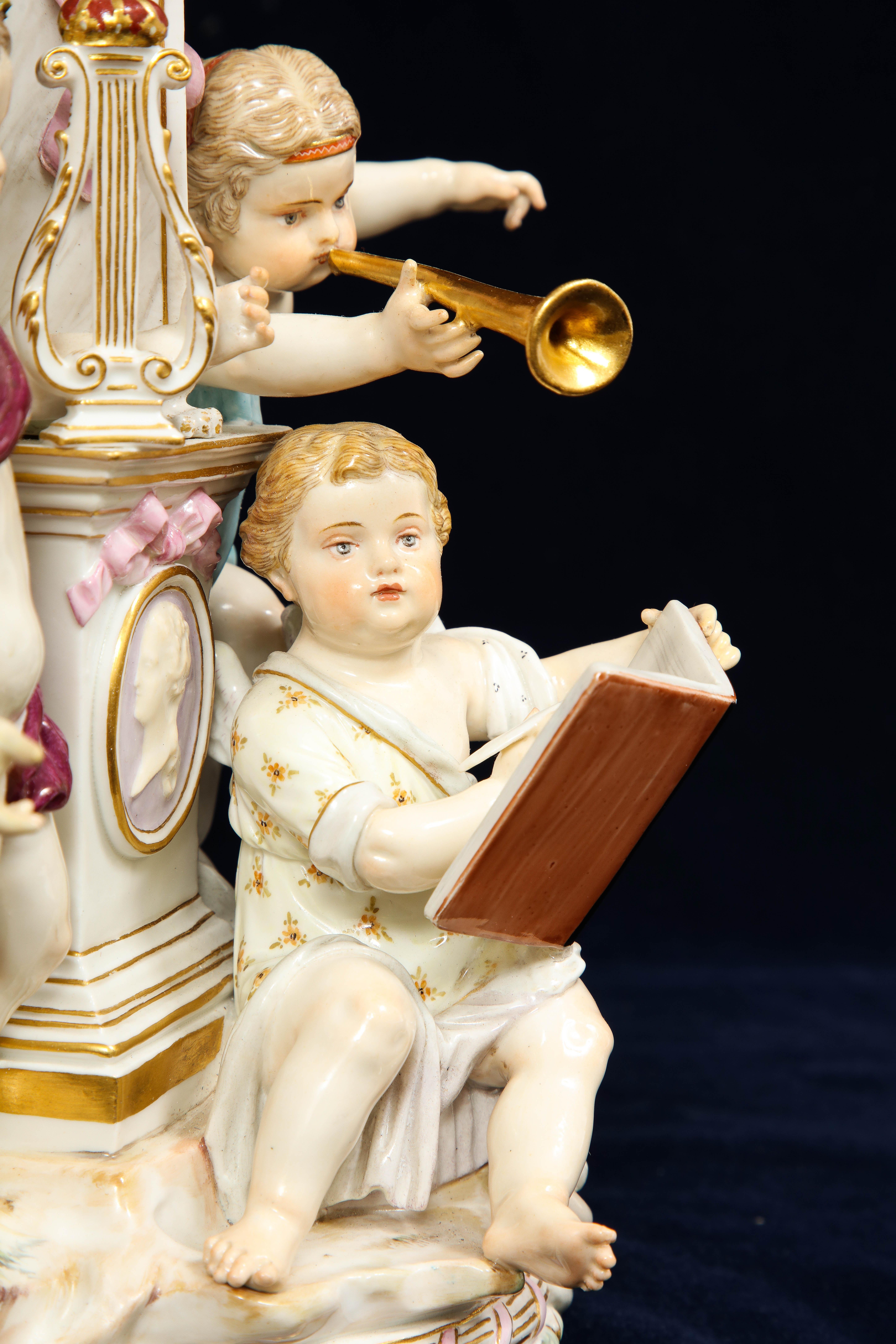 19th C Meissen Porcelain Allegorical Group of Three Putti with Musical Motifs For Sale 3