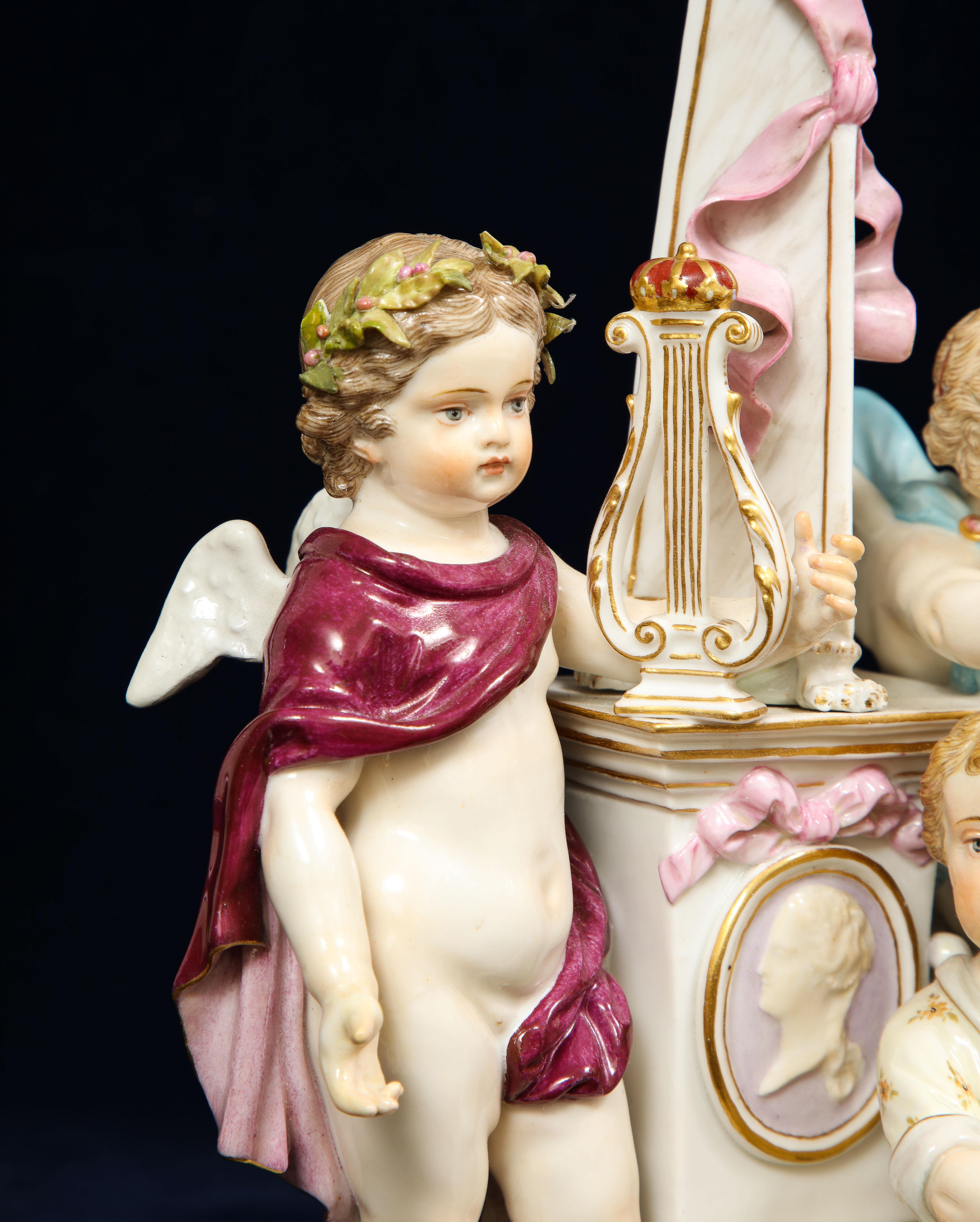 19th C Meissen Porcelain Allegorical Group of Three Putti with Musical Motifs For Sale 4