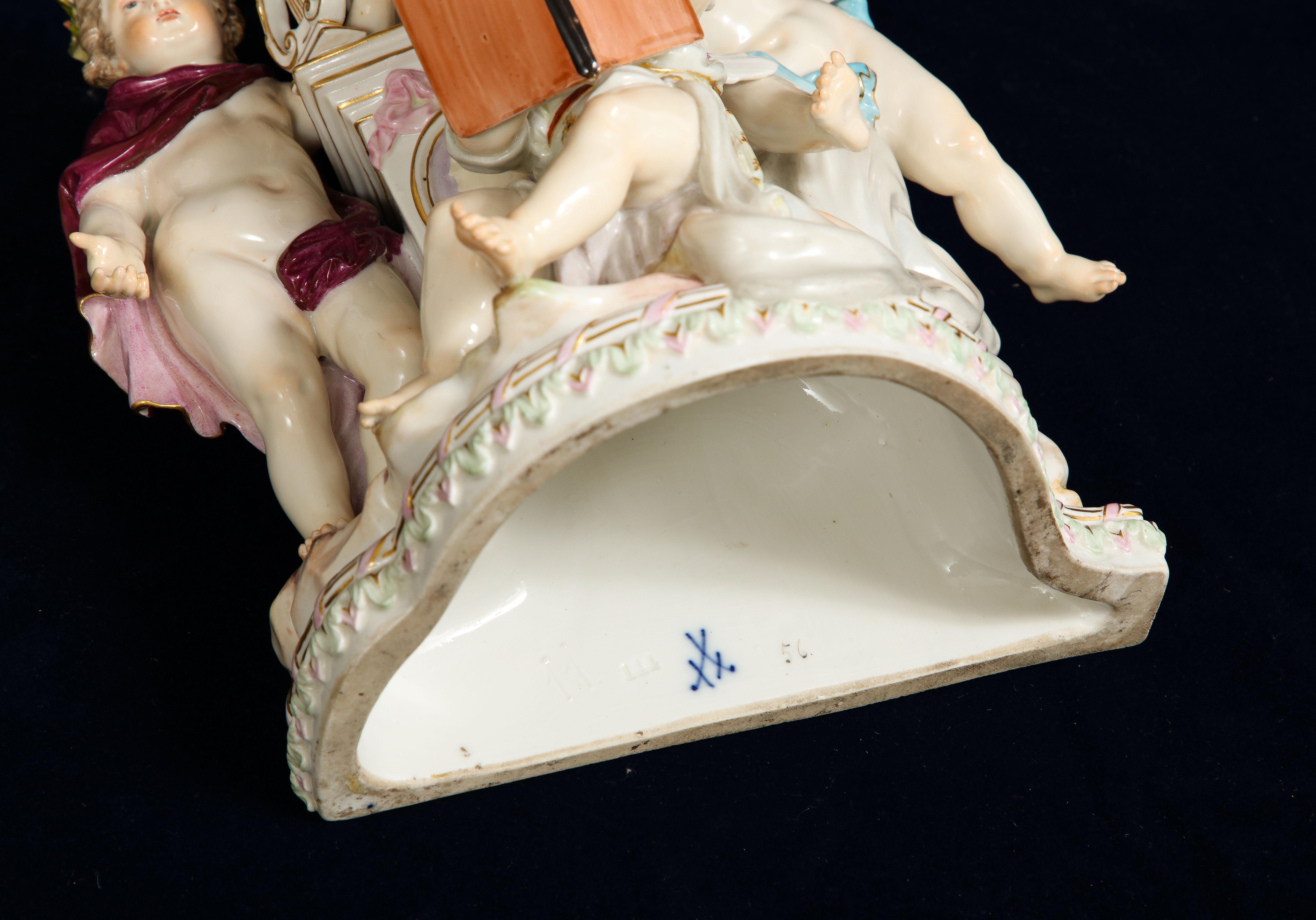 19th C Meissen Porcelain Allegorical Group of Three Putti with Musical Motifs For Sale 5