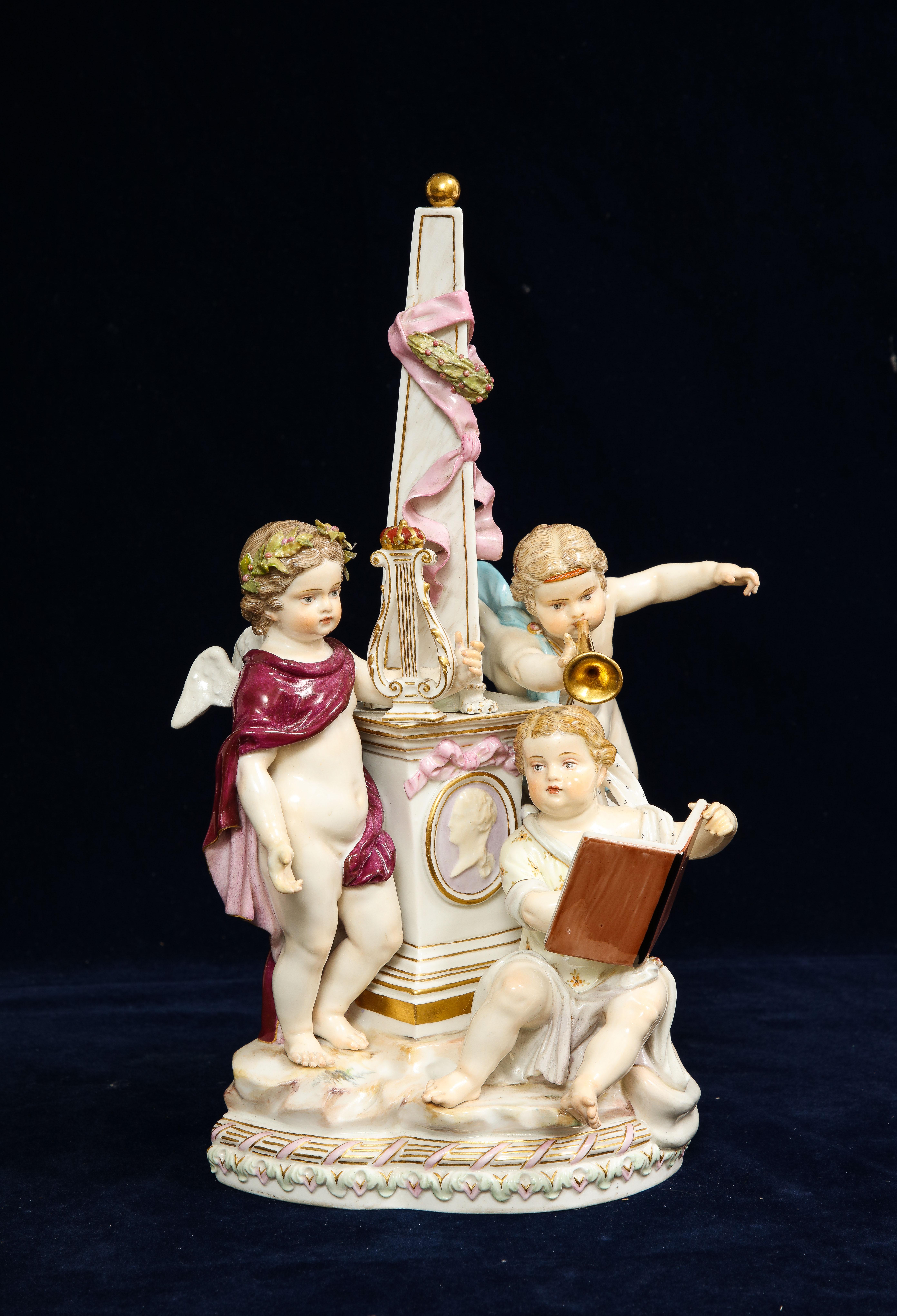 German 19th C Meissen Porcelain Allegorical Group of Three Putti with Musical Motifs For Sale