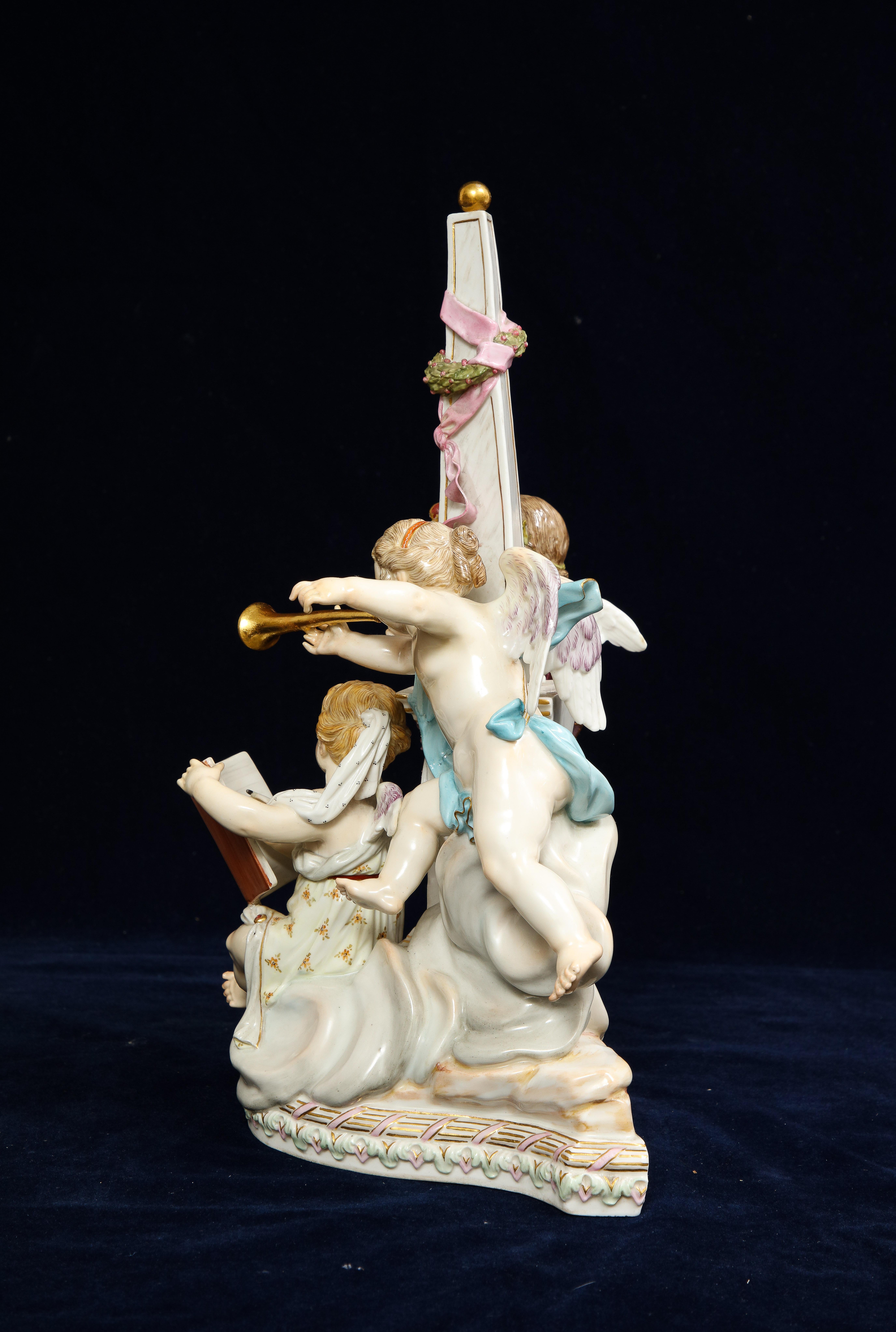 19th C Meissen Porcelain Allegorical Group of Three Putti with Musical Motifs For Sale 1