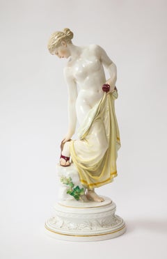 A 19th C. Meissen Porcelain Female Nude Figurine After The Bath, R. Ockelmann