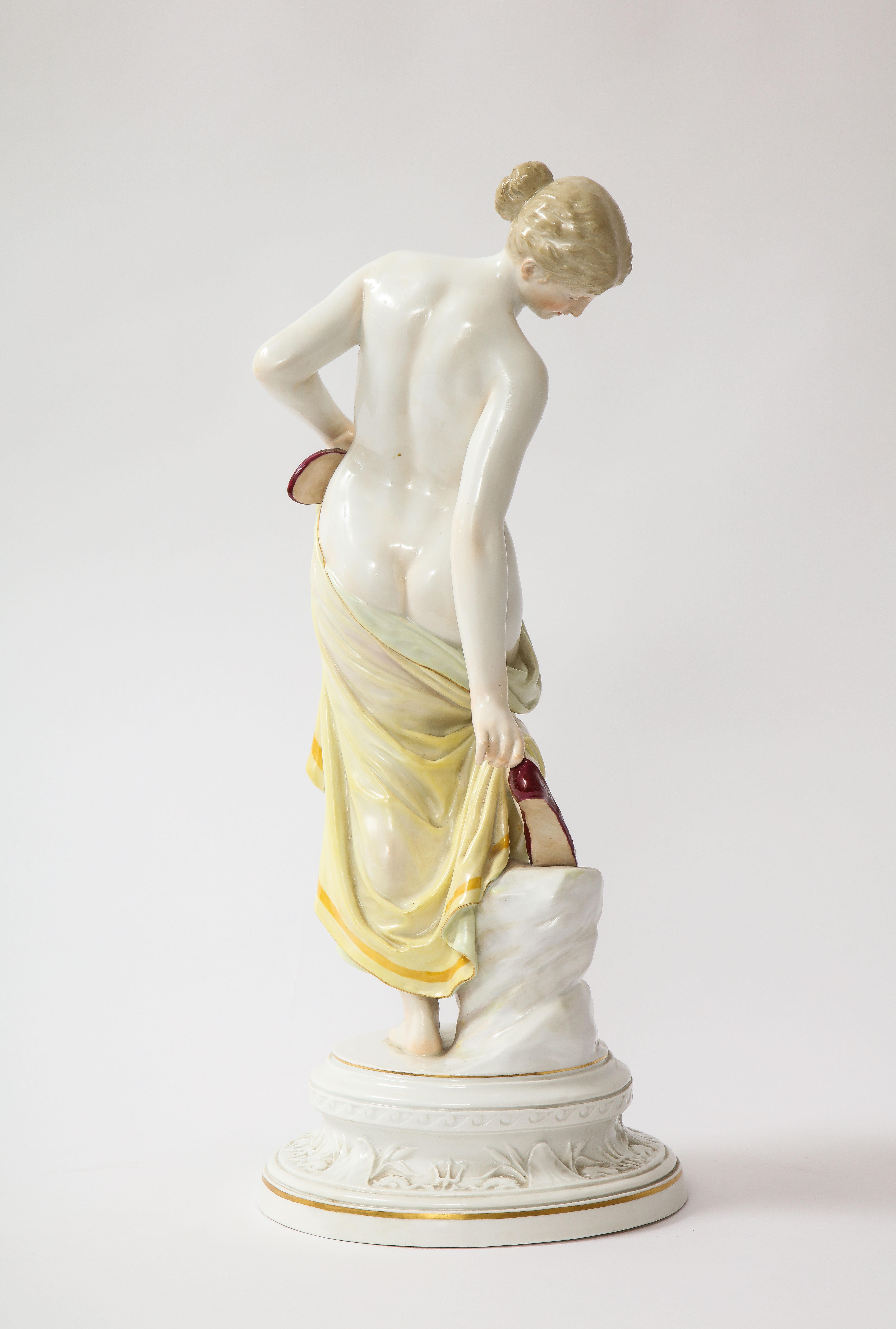 German A 19th C. Meissen Porcelain Female Nude Figurine After The Bath, R. Ockelmann For Sale