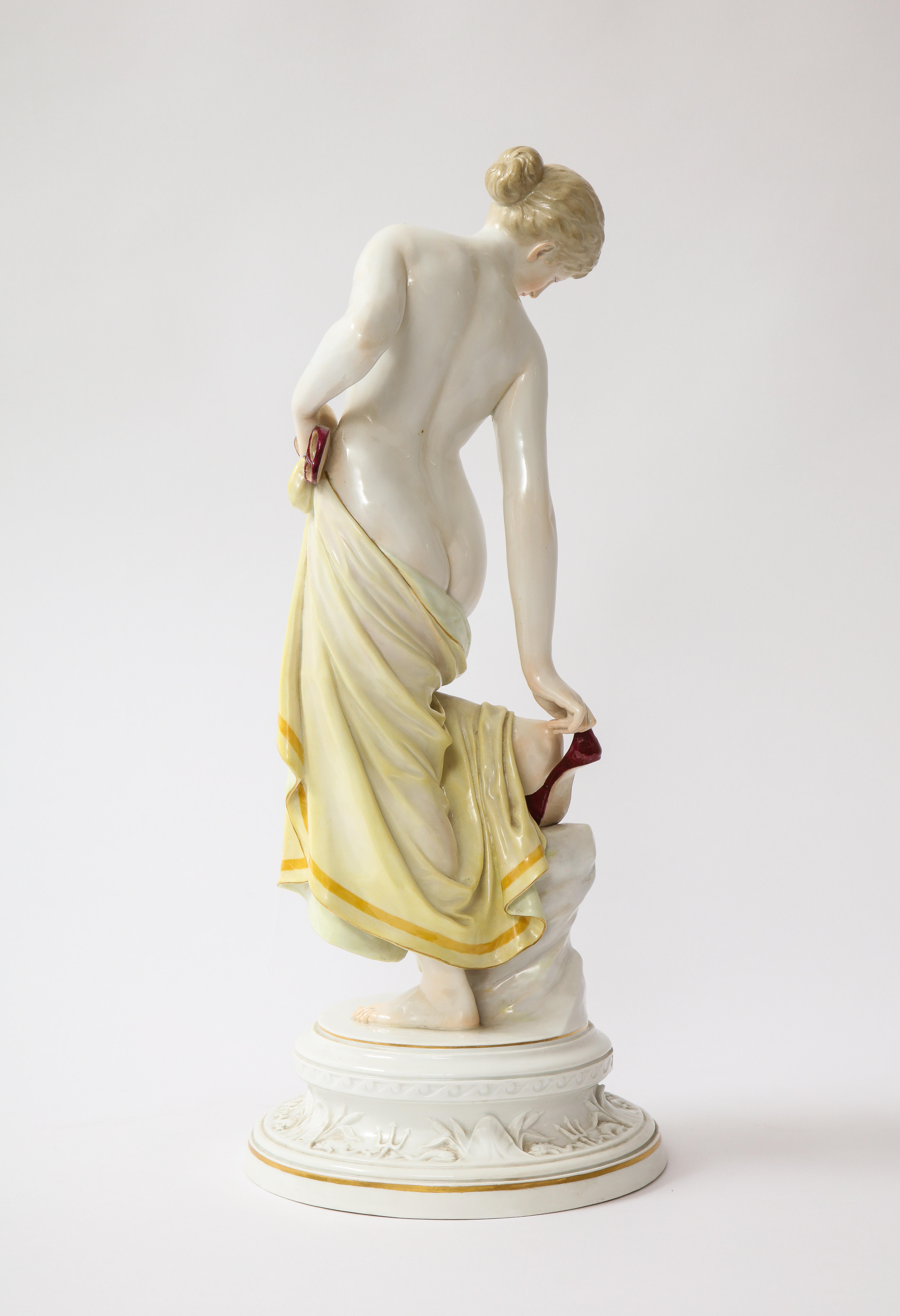 Hand-Painted A 19th C. Meissen Porcelain Female Nude Figurine After The Bath, R. Ockelmann For Sale