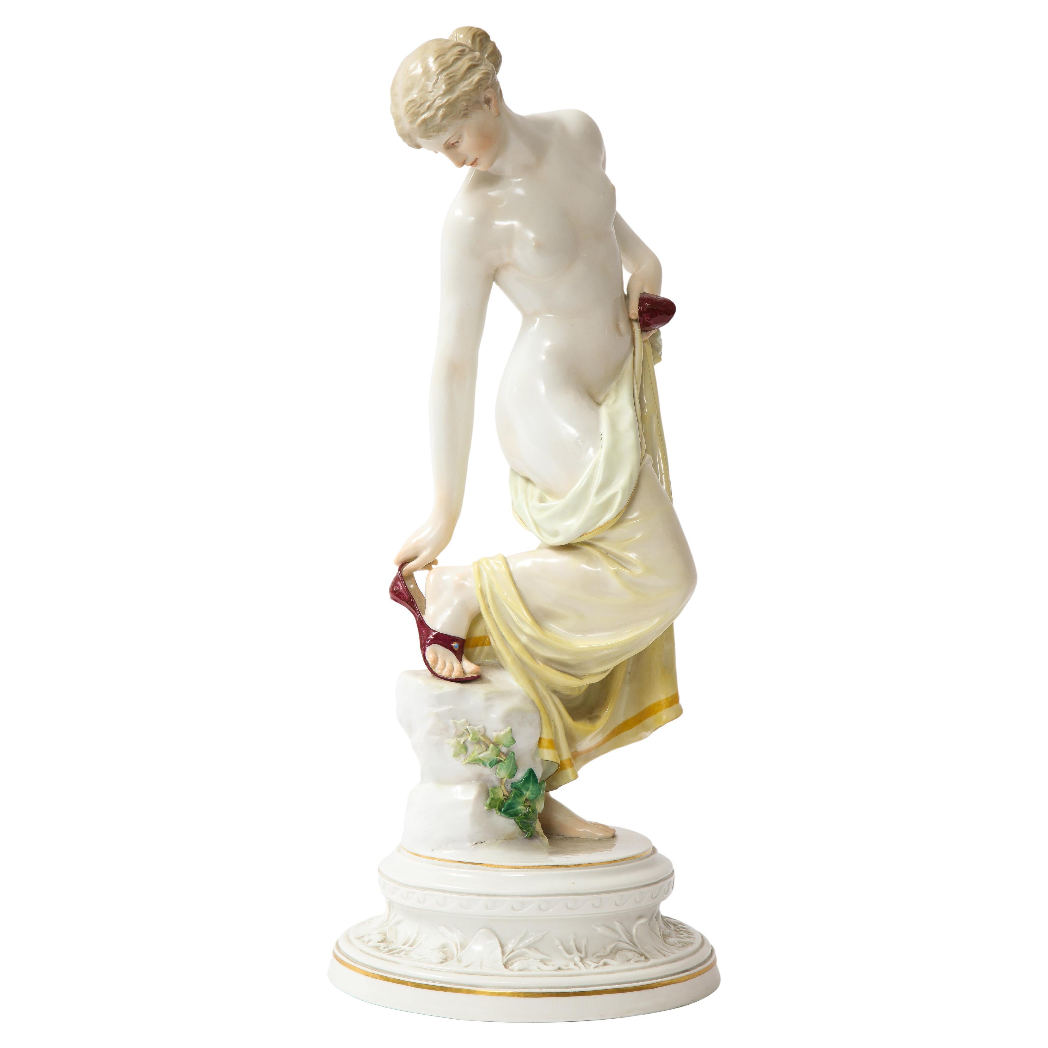 A 19th C. Meissen Porcelain Female Nude Figurine After The Bath, R. Ockelmann For Sale