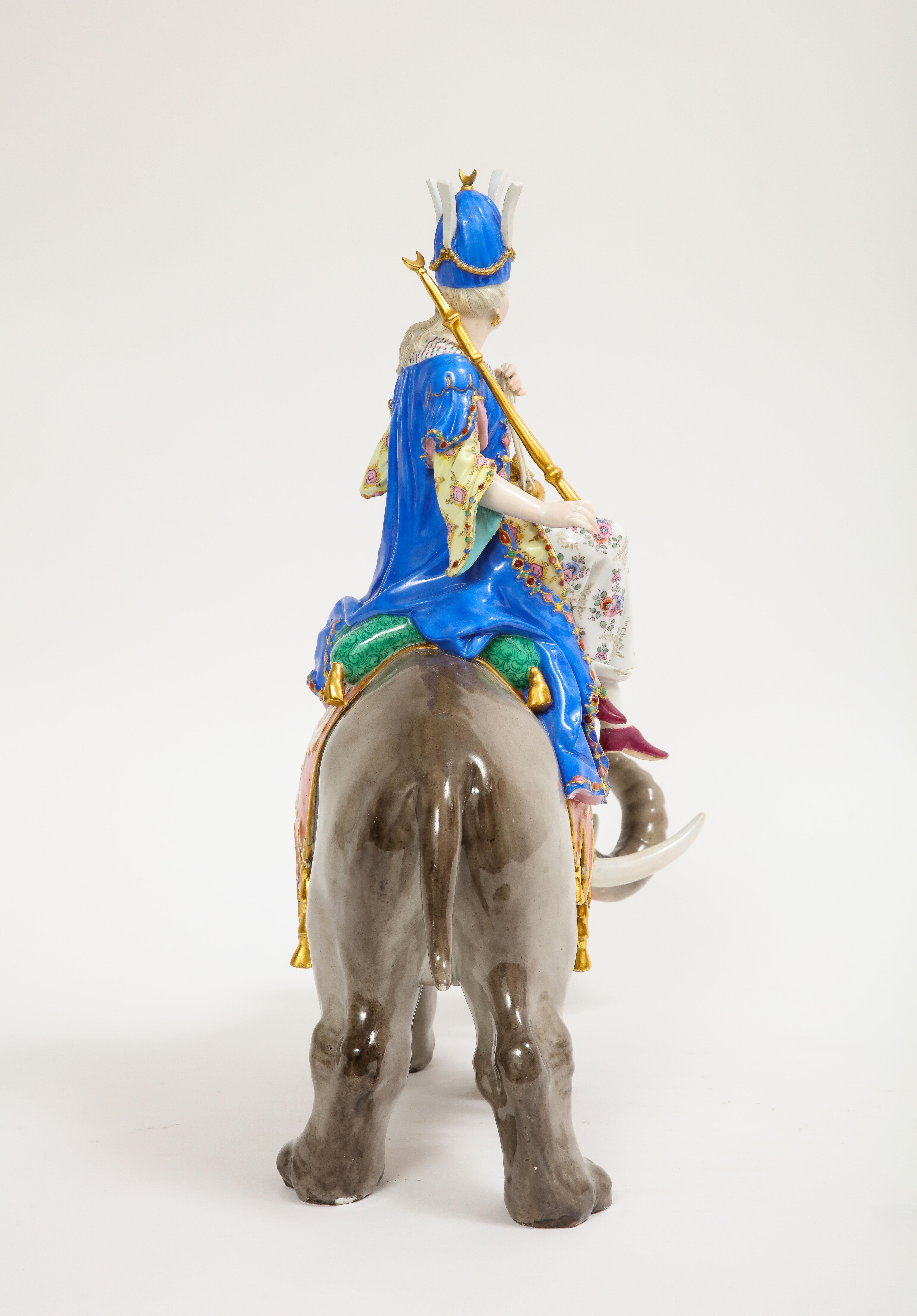 19th C. Meissen Porcelain Figure of a Sultana Riding an Elephant with a Crown For Sale 3