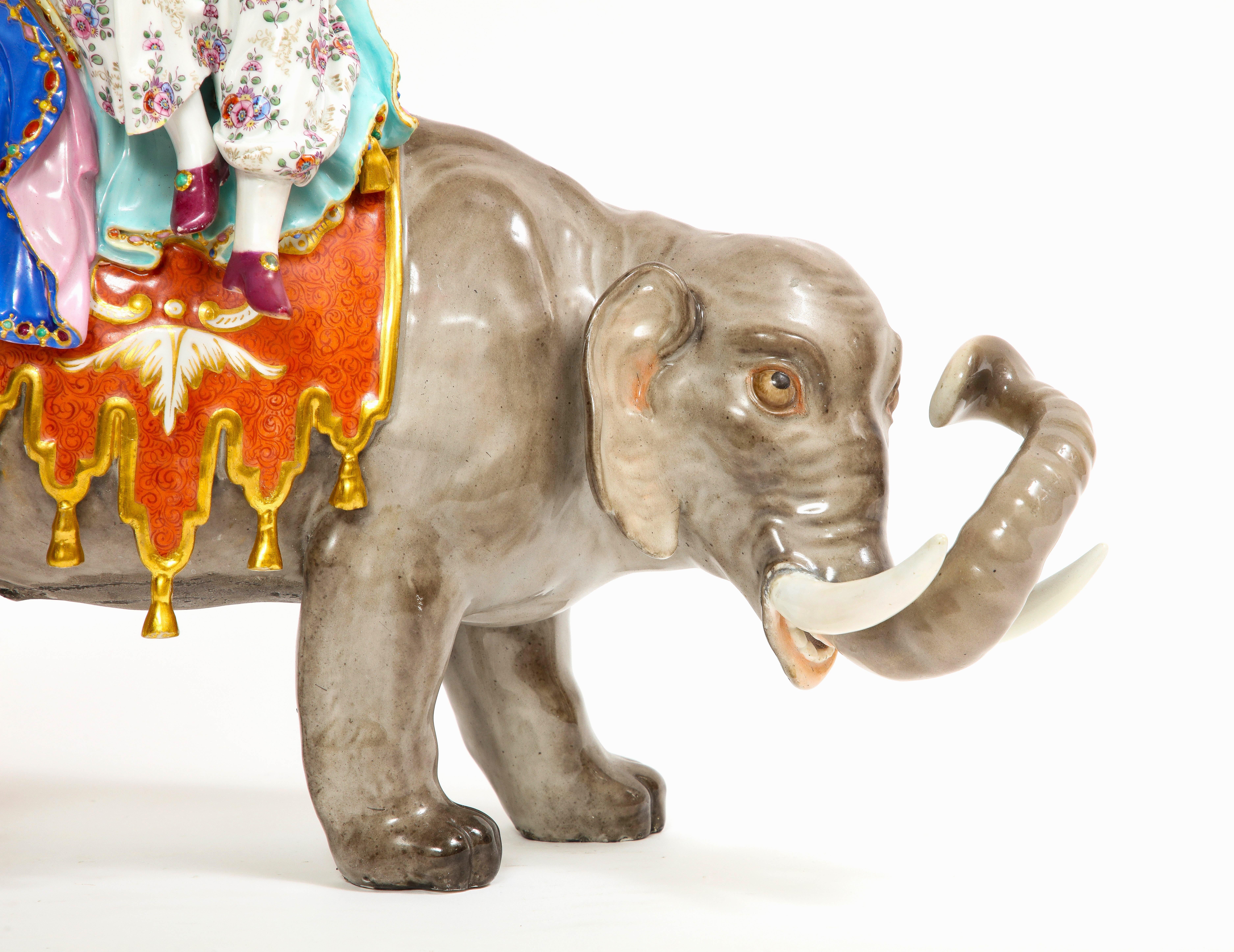 19th C. Meissen Porcelain Figure of a Sultana Riding an Elephant with a Crown For Sale 4