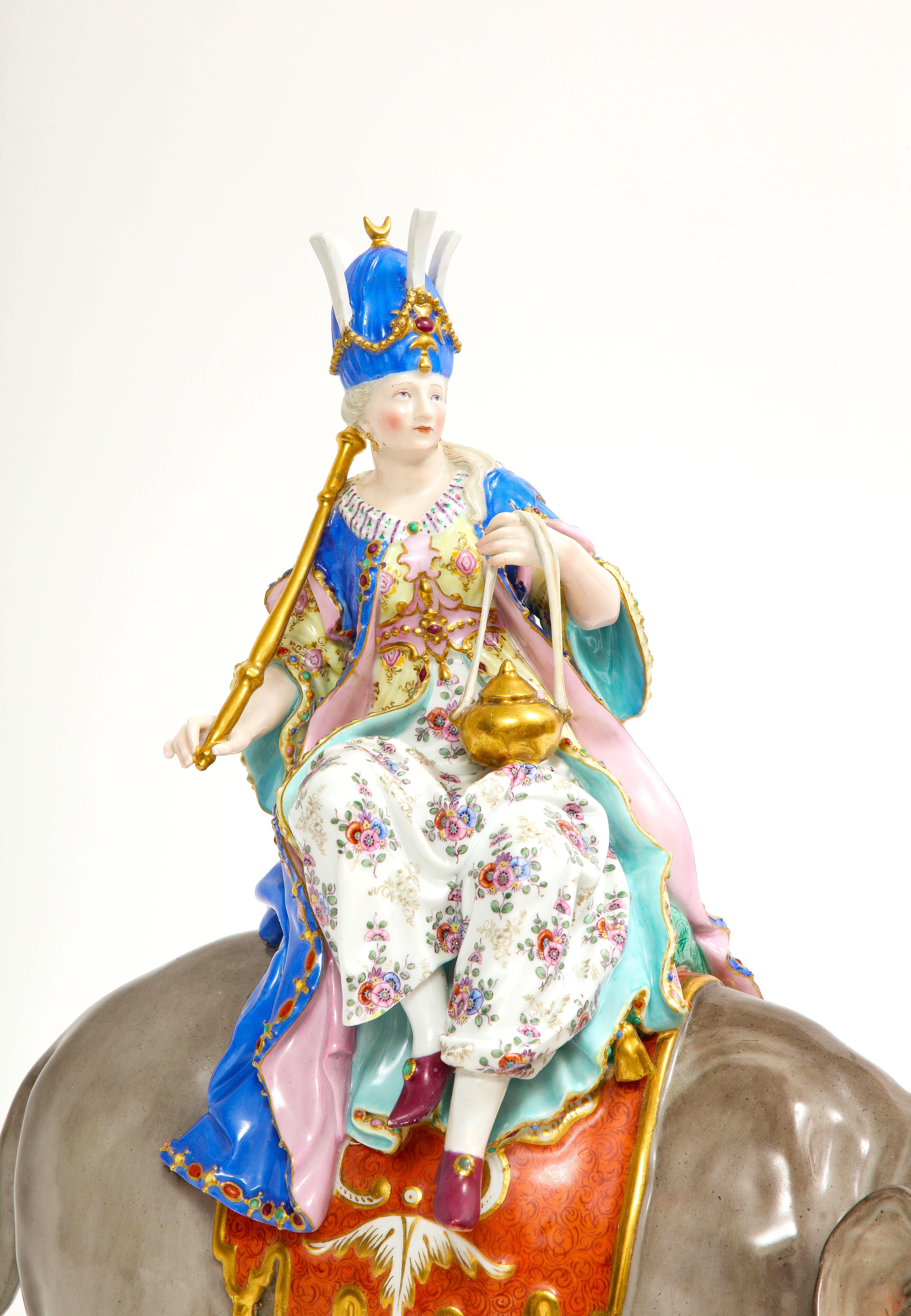 19th C. Meissen Porcelain Figure of a Sultana Riding an Elephant with a Crown For Sale 6