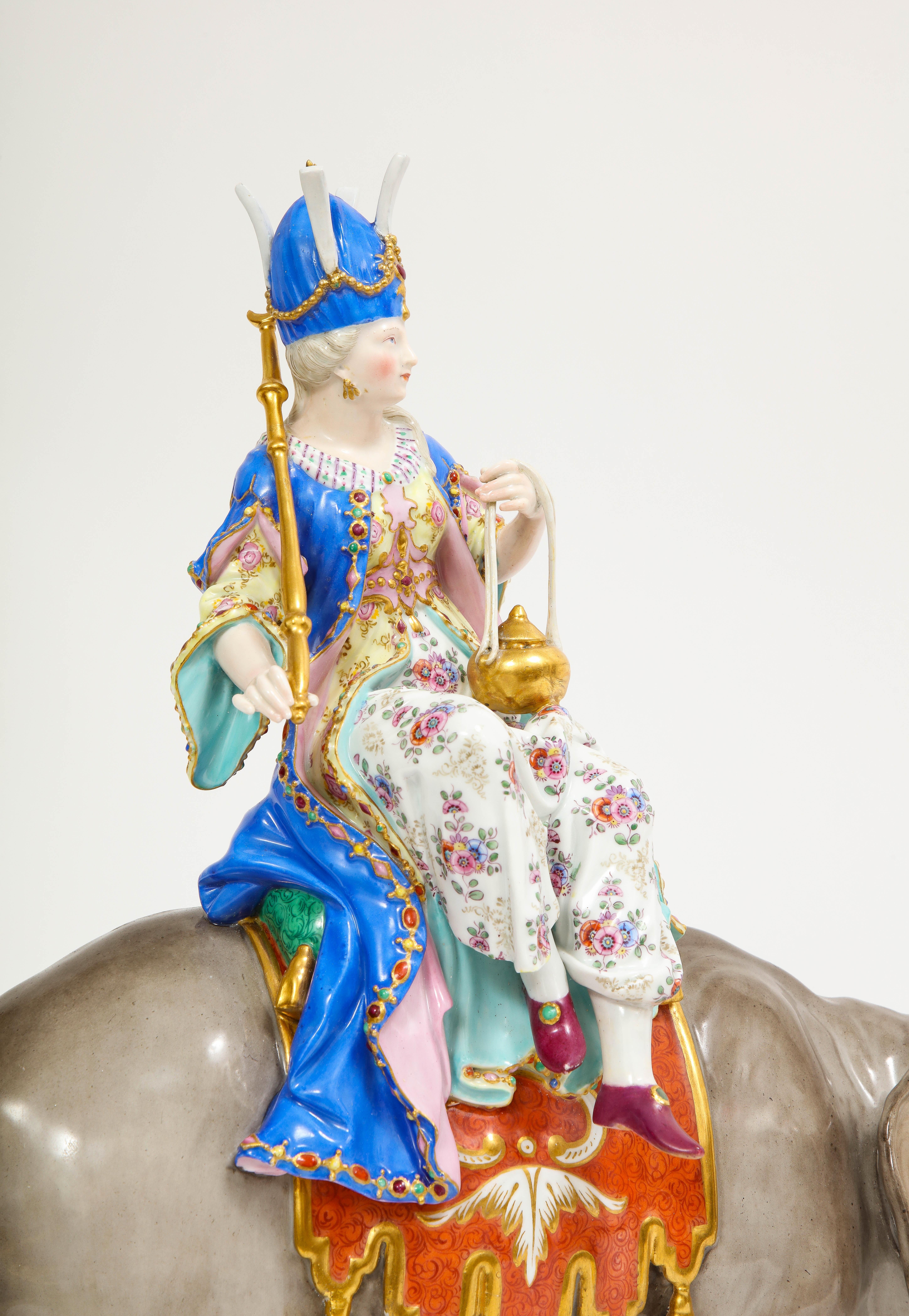 19th C. Meissen Porcelain Figure of a Sultana Riding an Elephant with a Crown For Sale 7