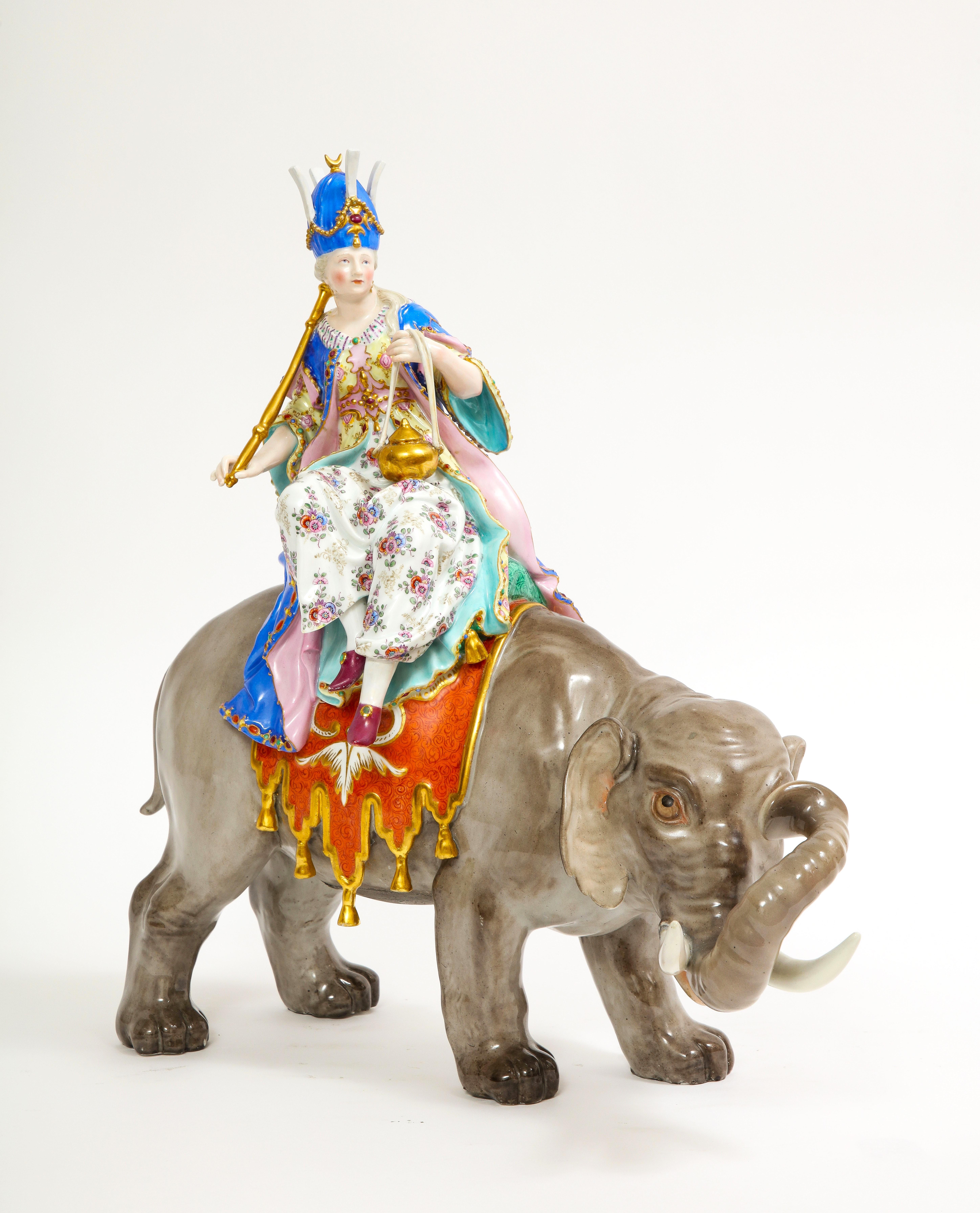 Louis XVI 19th C. Meissen Porcelain Figure of a Sultana Riding an Elephant with a Crown For Sale