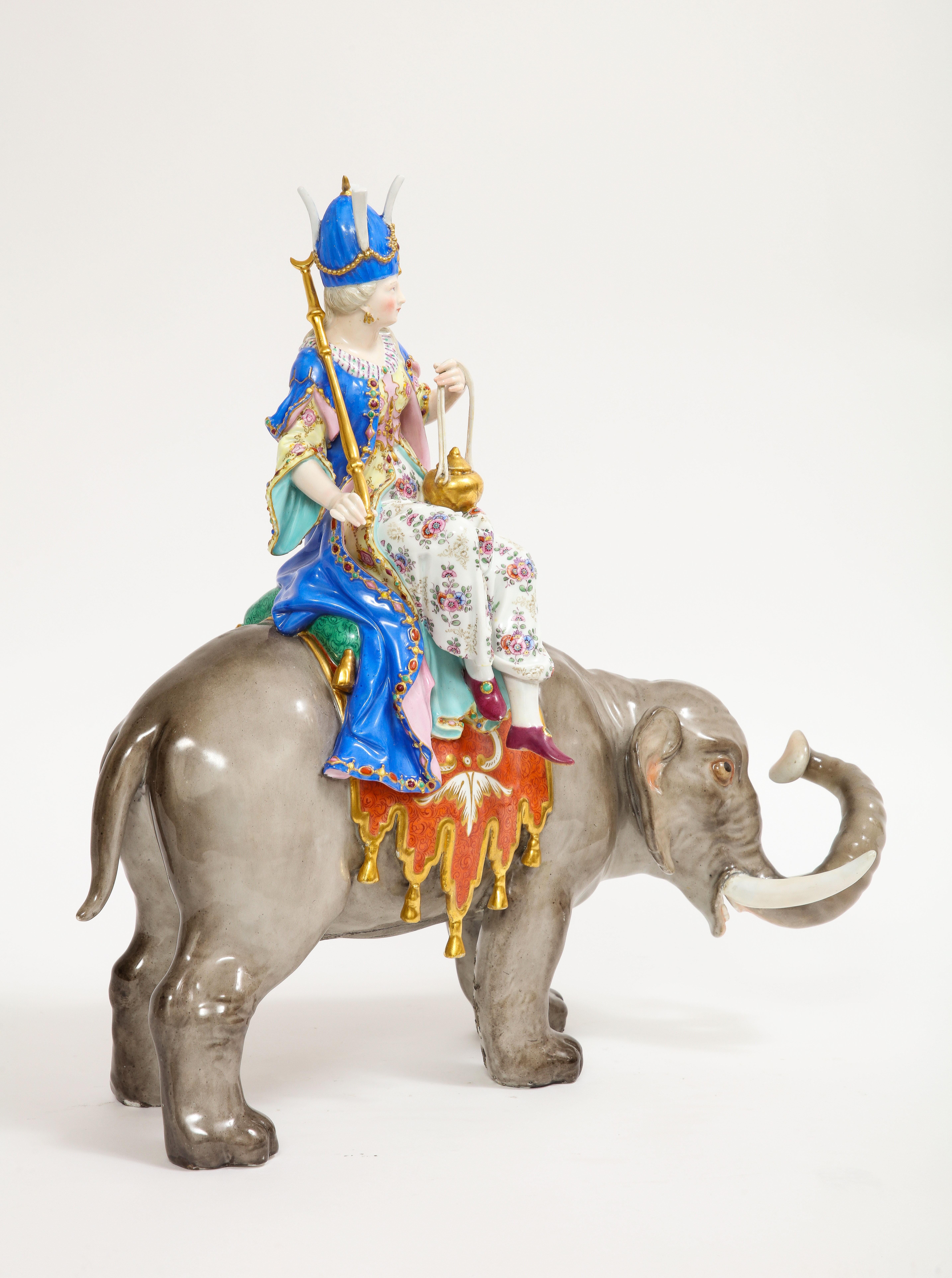 German 19th C. Meissen Porcelain Figure of a Sultana Riding an Elephant with a Crown For Sale