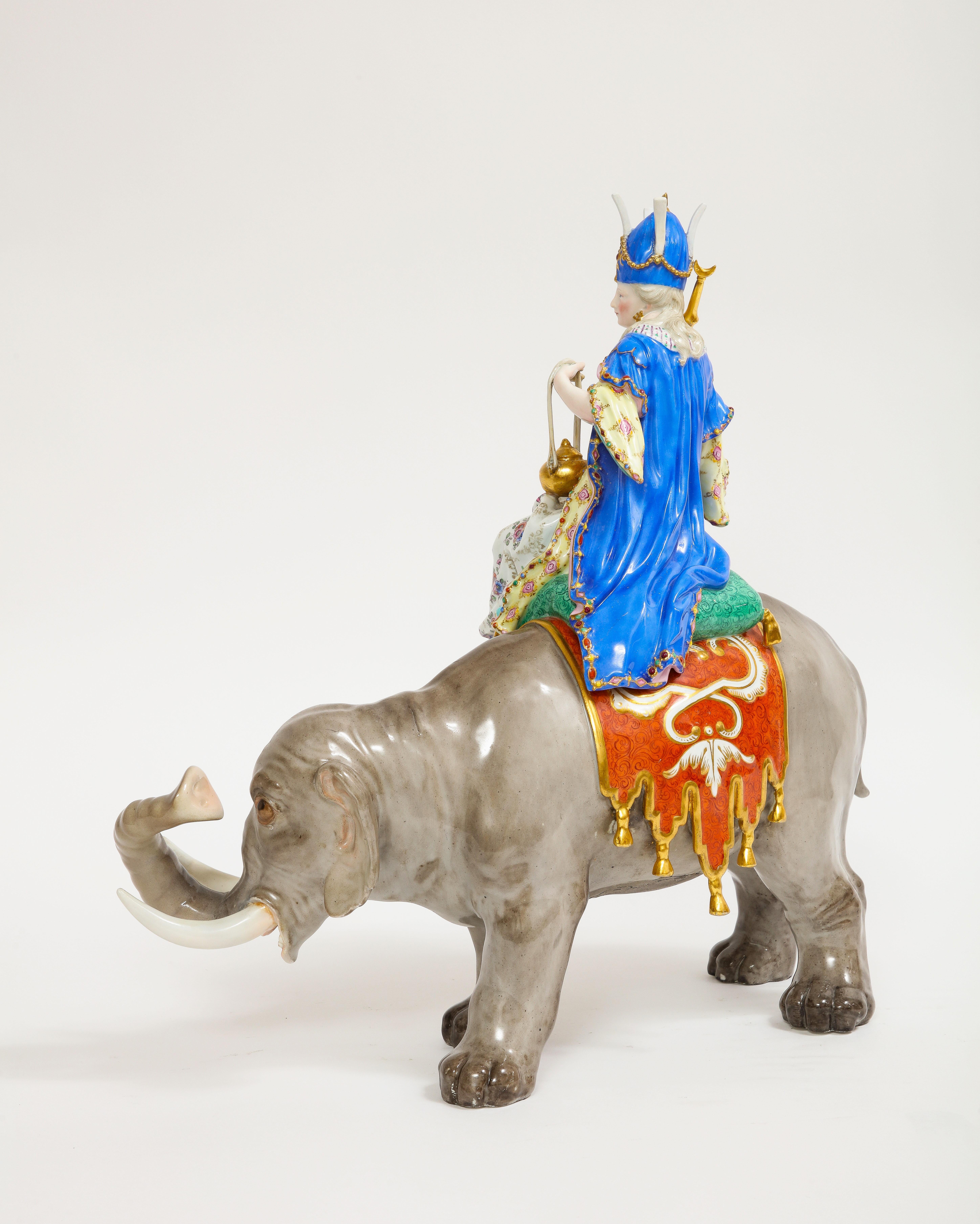 Mid-19th Century 19th C. Meissen Porcelain Figure of a Sultana Riding an Elephant with a Crown For Sale