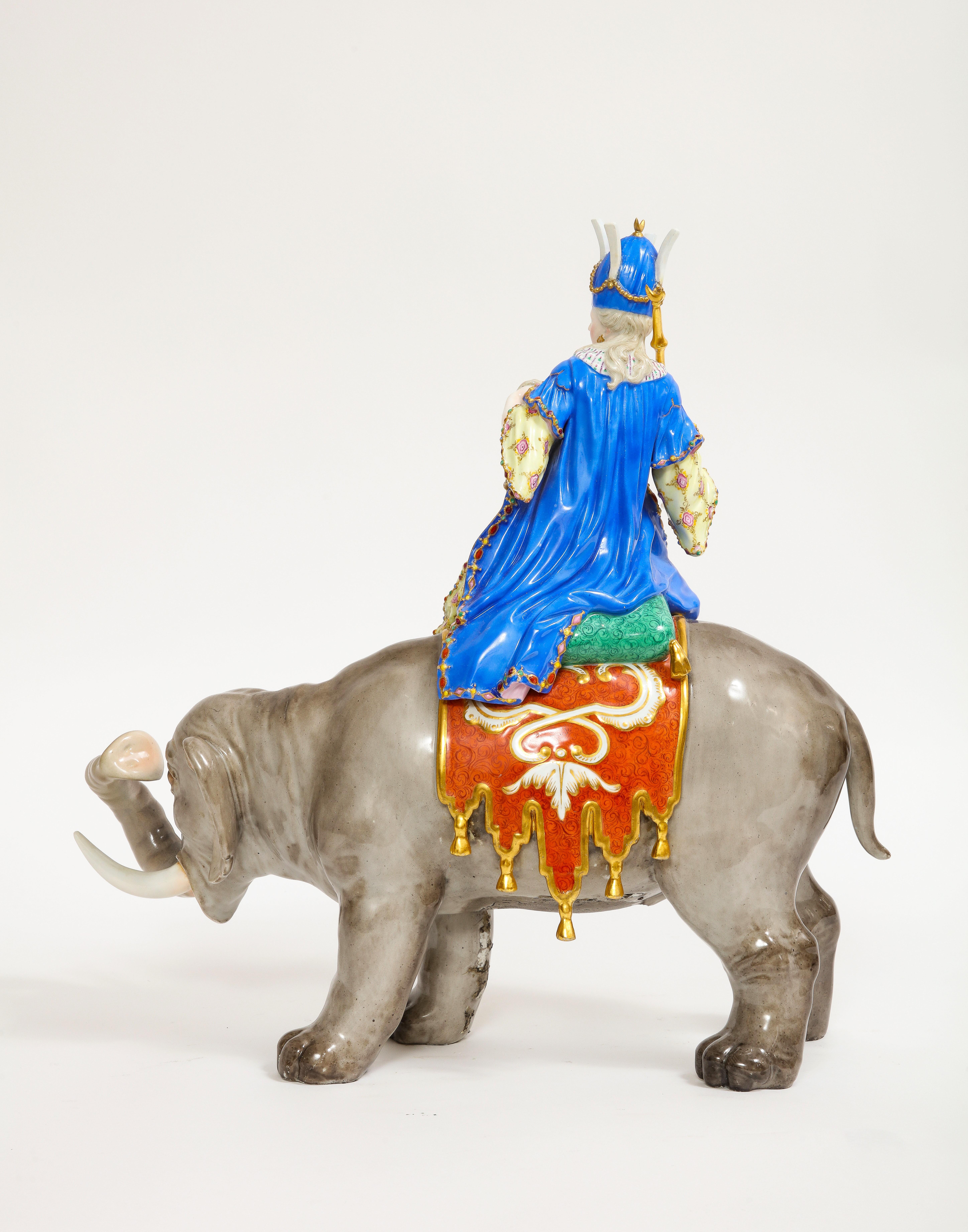 19th C. Meissen Porcelain Figure of a Sultana Riding an Elephant with a Crown For Sale 1