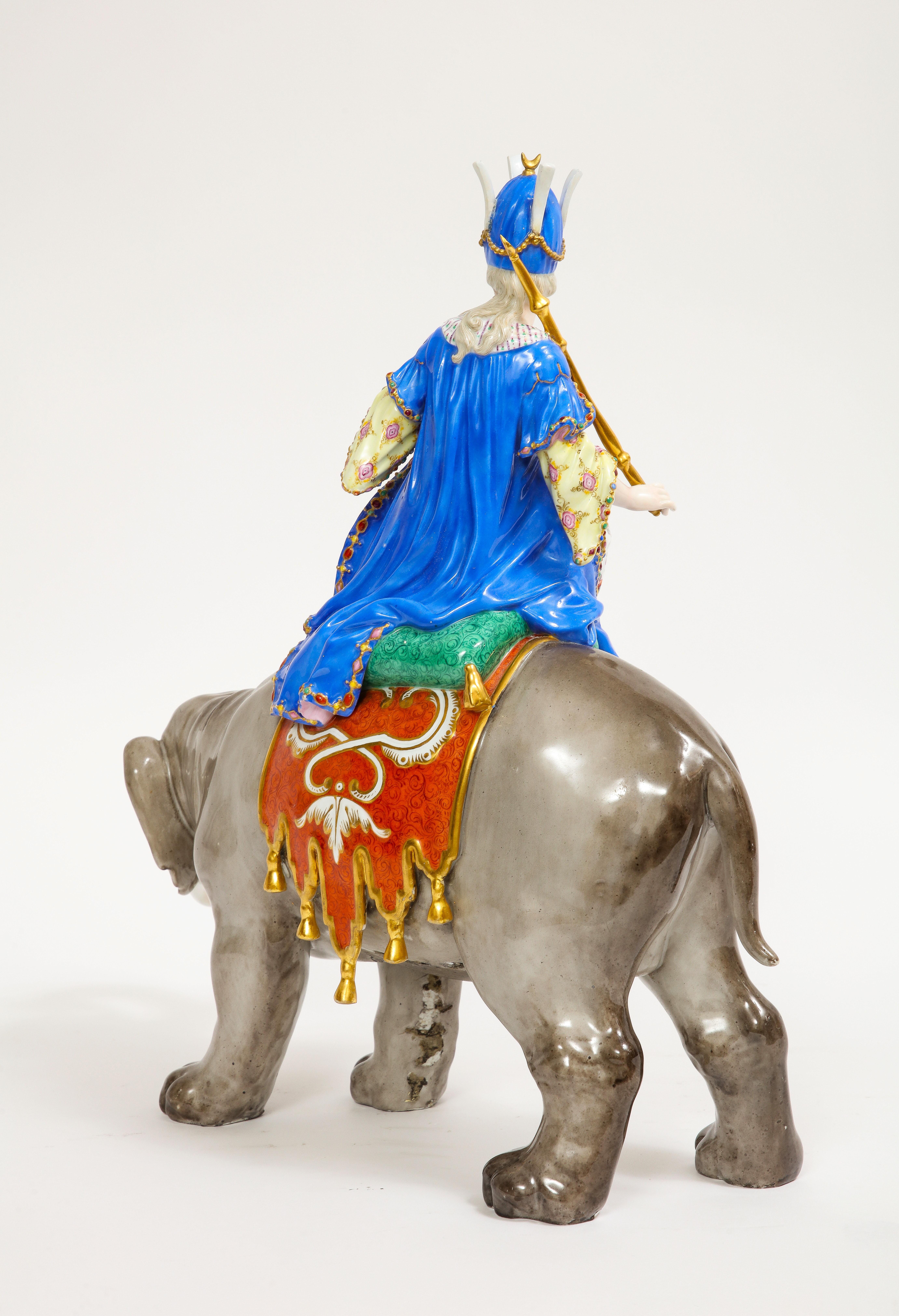 19th C. Meissen Porcelain Figure of a Sultana Riding an Elephant with a Crown For Sale 2
