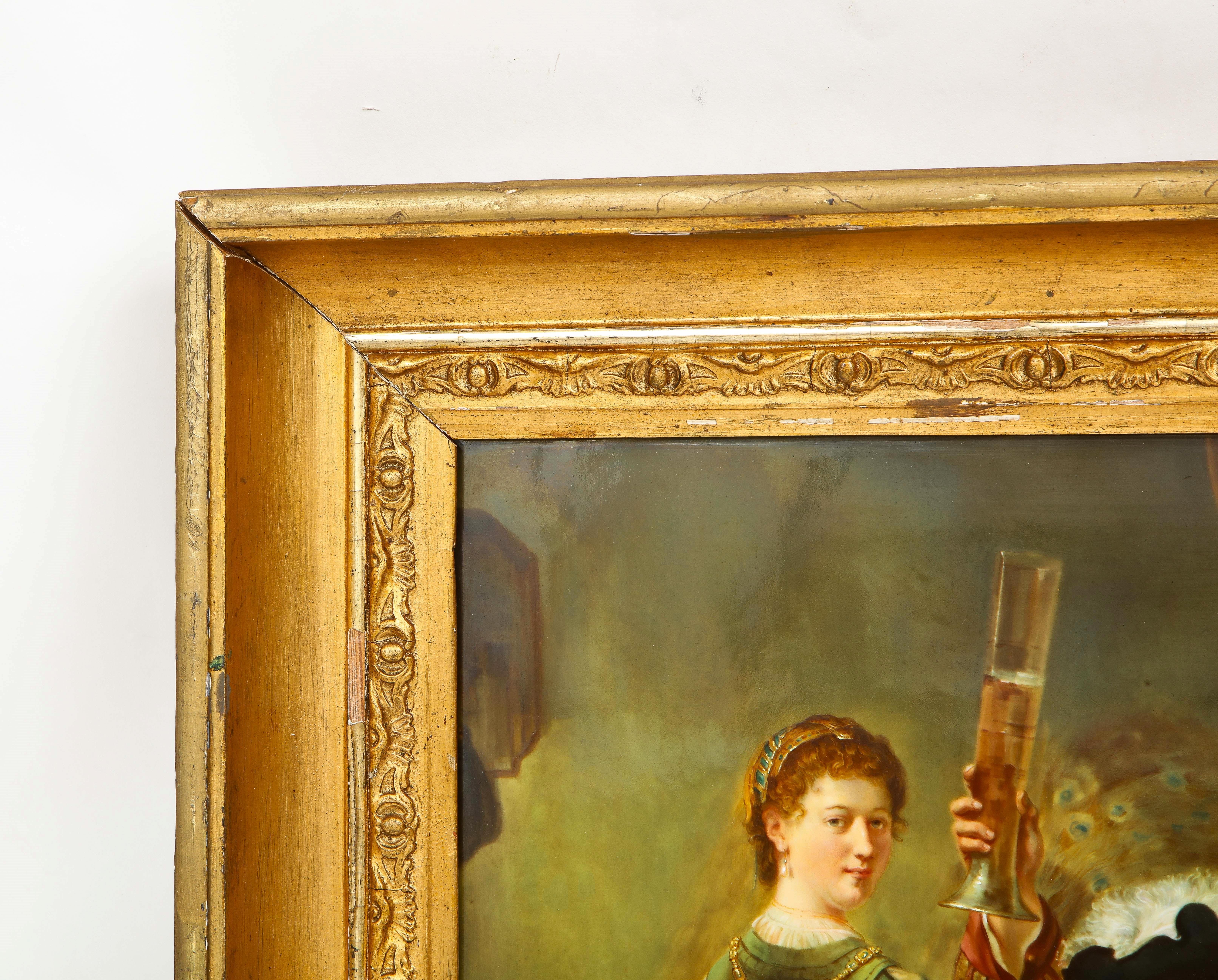 Milieu du XIXe siècle A.C.I.C. Plaque en porcelaine de Meissen représentant Rembrandt et Saskia à la taverne en vente