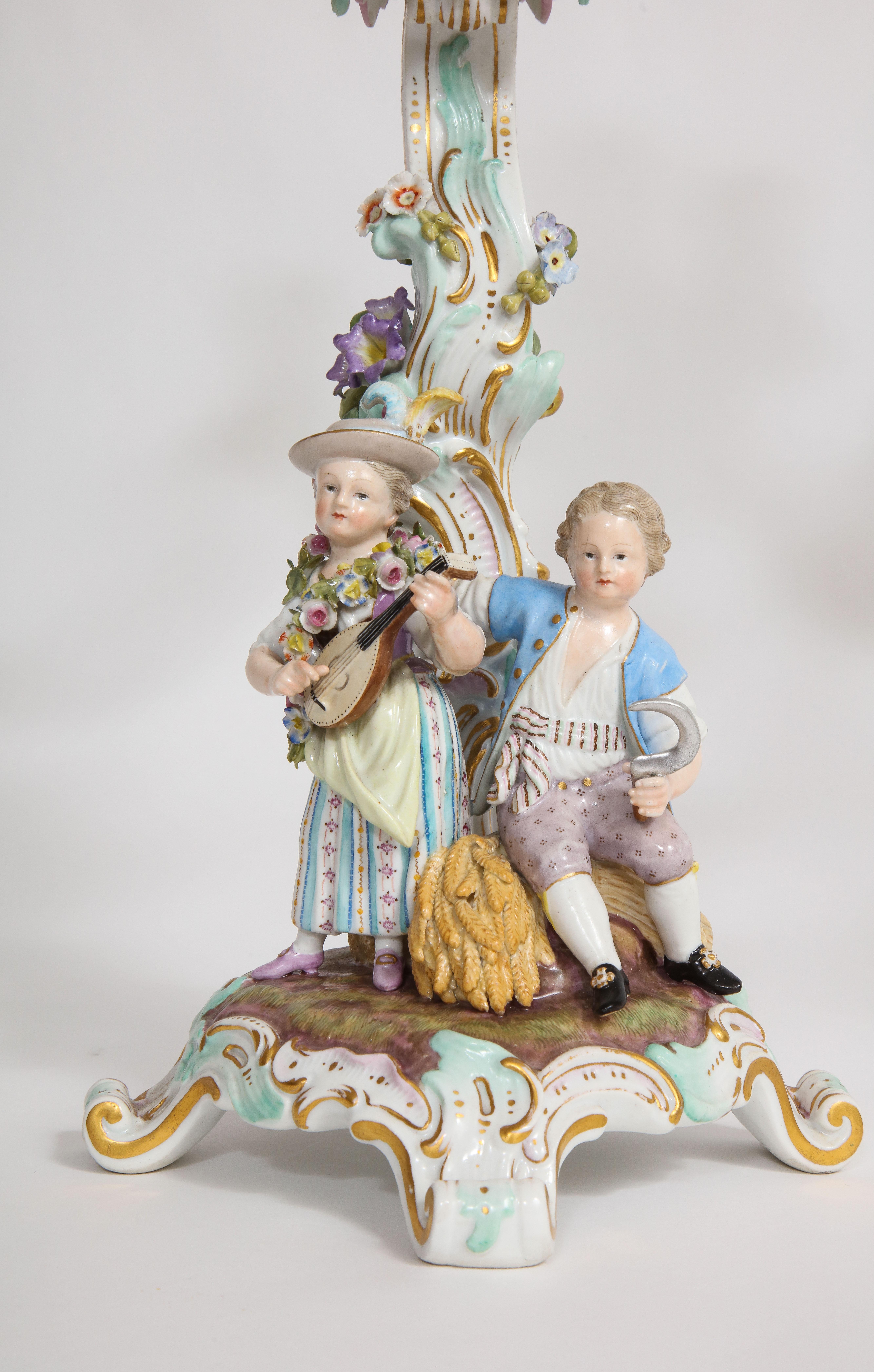 19th C. Meissen Porcelain Rococo 4 Seasons Clock & Candelabra Garniture Set 5