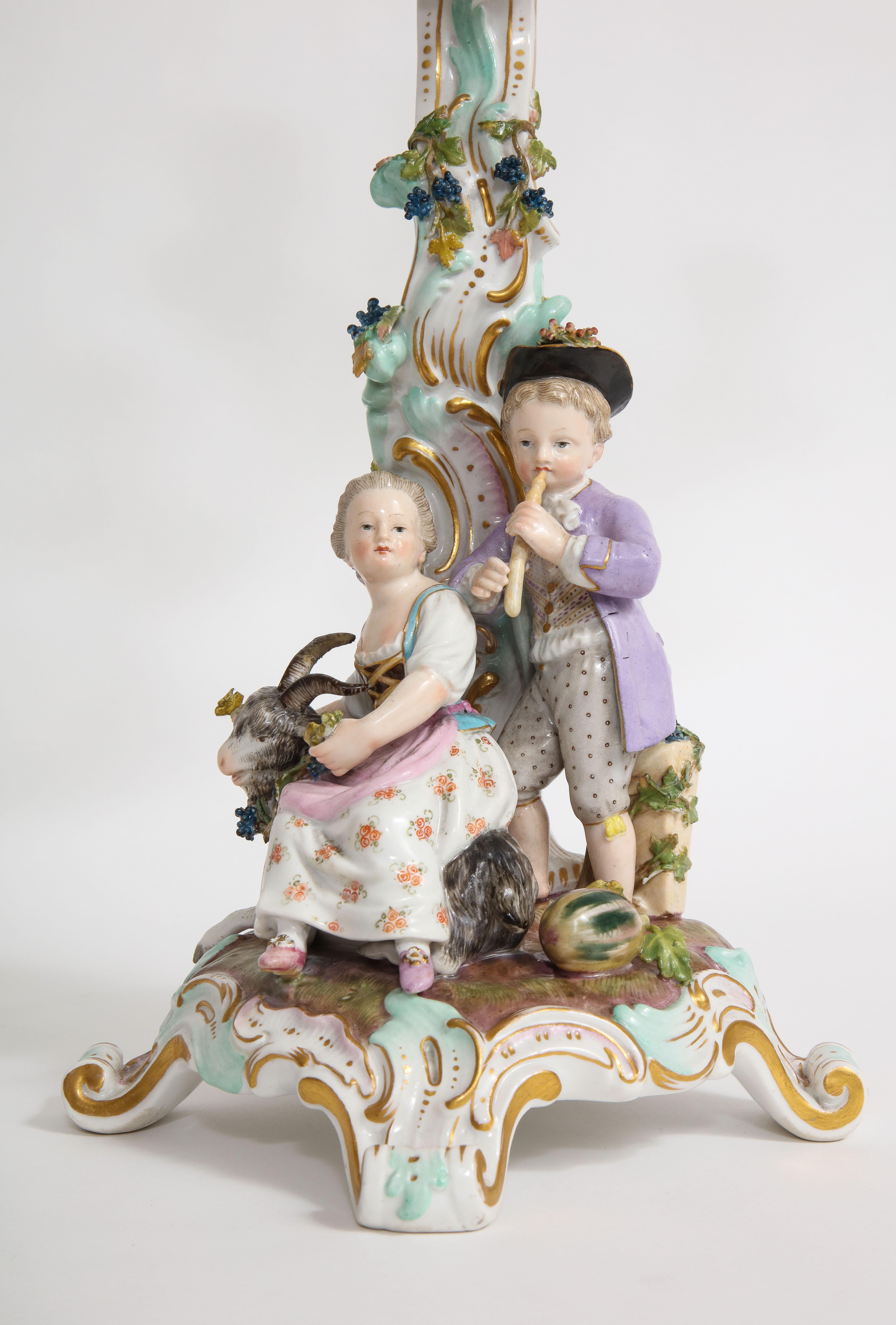 19th C. Meissen Porcelain Rococo 4 Seasons Clock & Candelabra Garniture Set 6