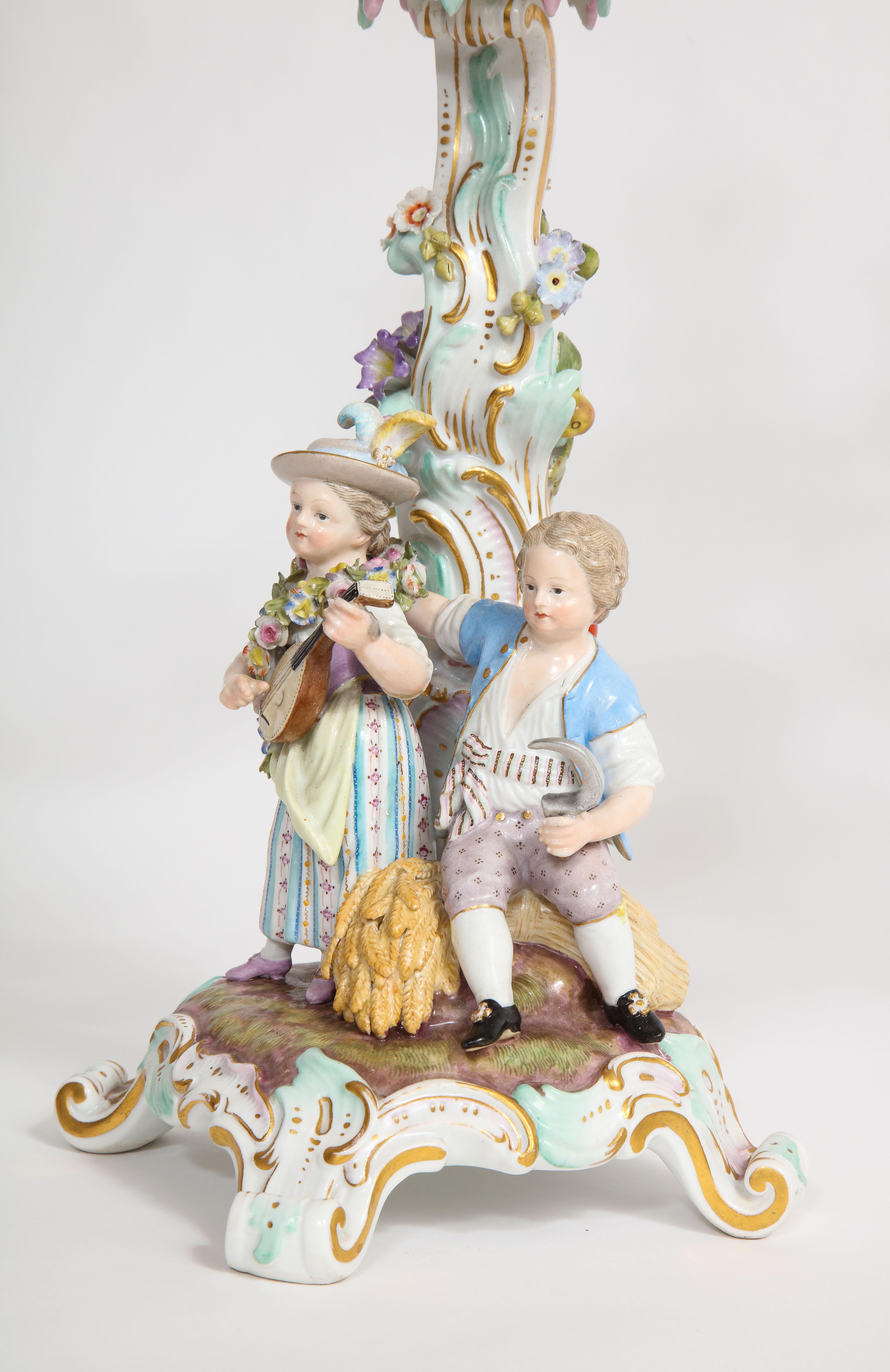 19th C. Meissen Porcelain Rococo 4 Seasons Clock & Candelabra Garniture Set 7