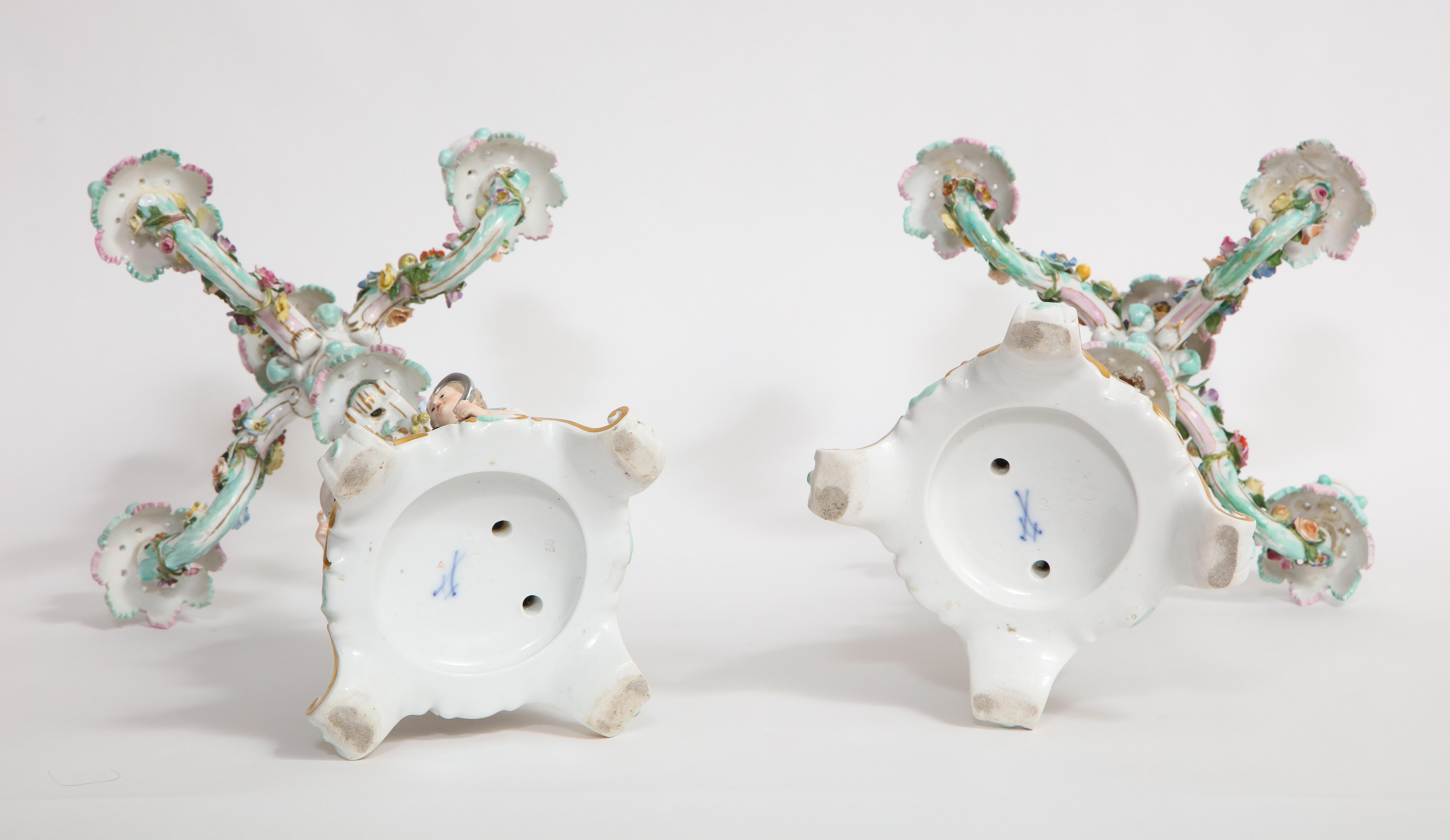19th C. Meissen Porcelain Rococo 4 Seasons Clock & Candelabra Garniture Set 10