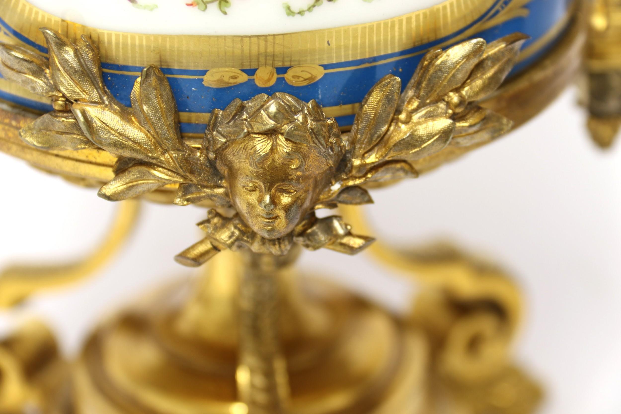 19th Century Pair of French Sèvres Style Hand Painted Porcelain and Ormolu Urns 1